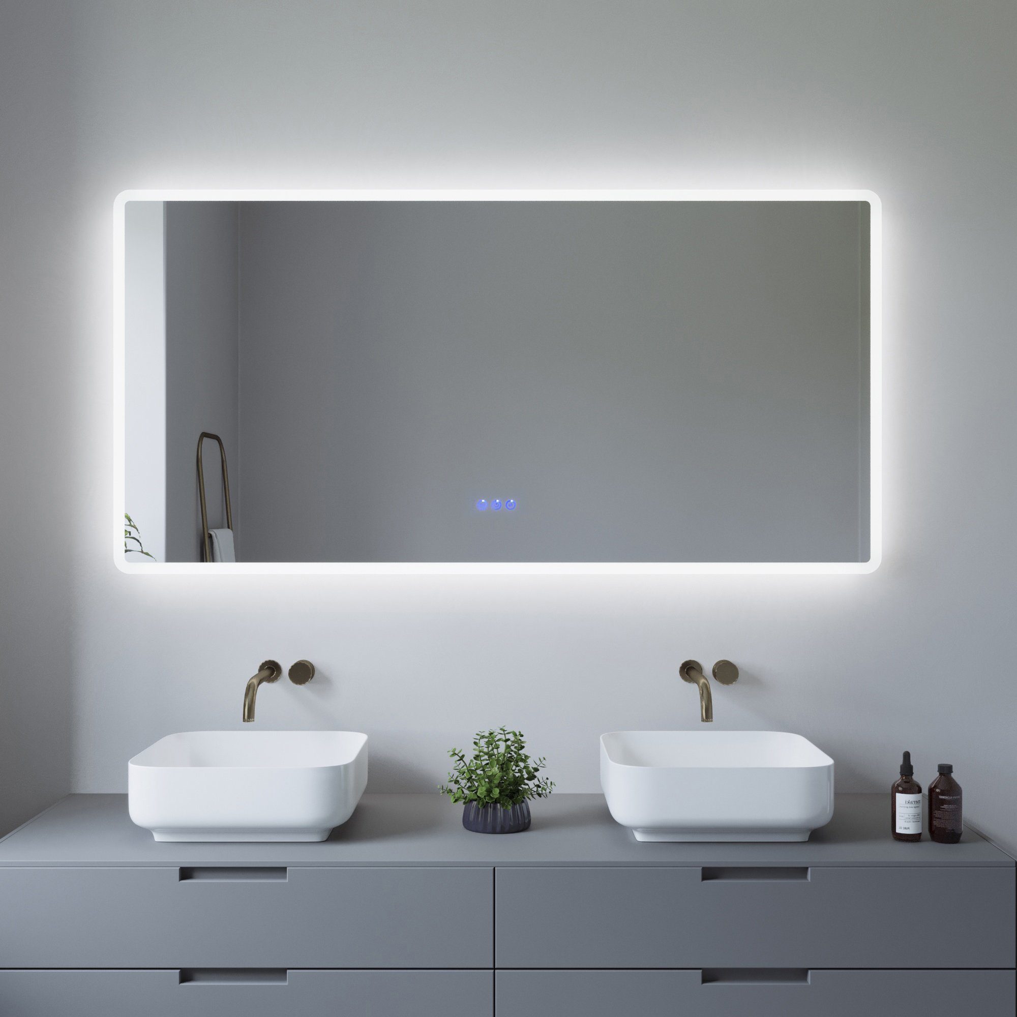 AQUALAVOS Badspiegel LED Badspiegel 140x70 cm Großer Badezimmer Wandspiegel  mit Beleuchtung, 6400K Kaltweiß & Warmweiß 3000K, Energiesparend,  Touchschalter
