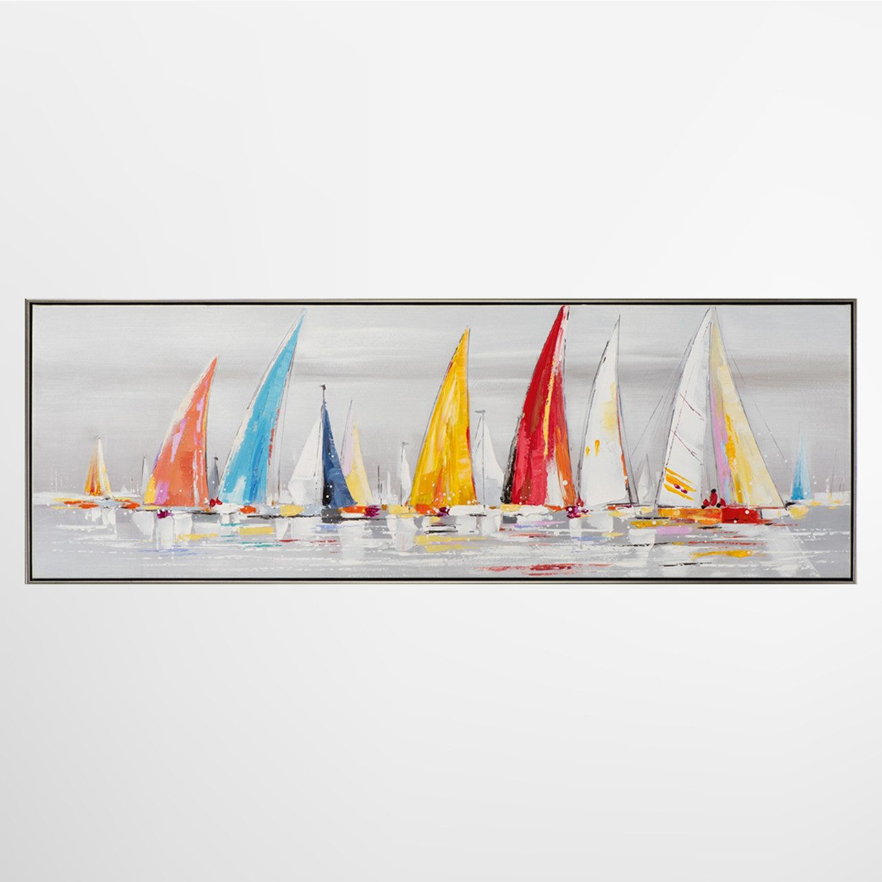 ArtUniverse Gemälde Leinwandbild Bunte Segelboote 152x52 cm, Naturmotiv