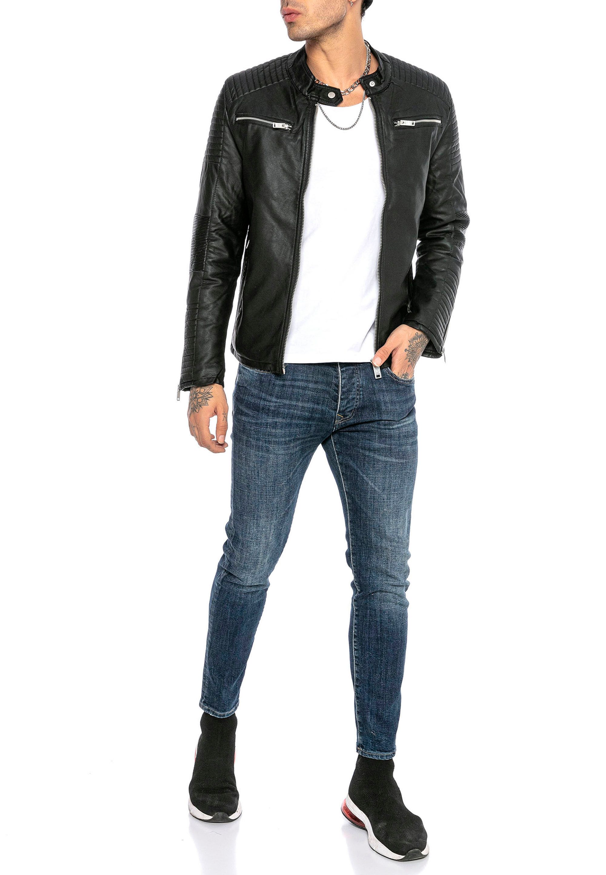 RedBridge Lederimitatjacke stilvoll im Biker-Look mit Reißverschluss und Stehkragen Modische Absteppungen im Schulter- und Armbereich – Bild 5 von 5