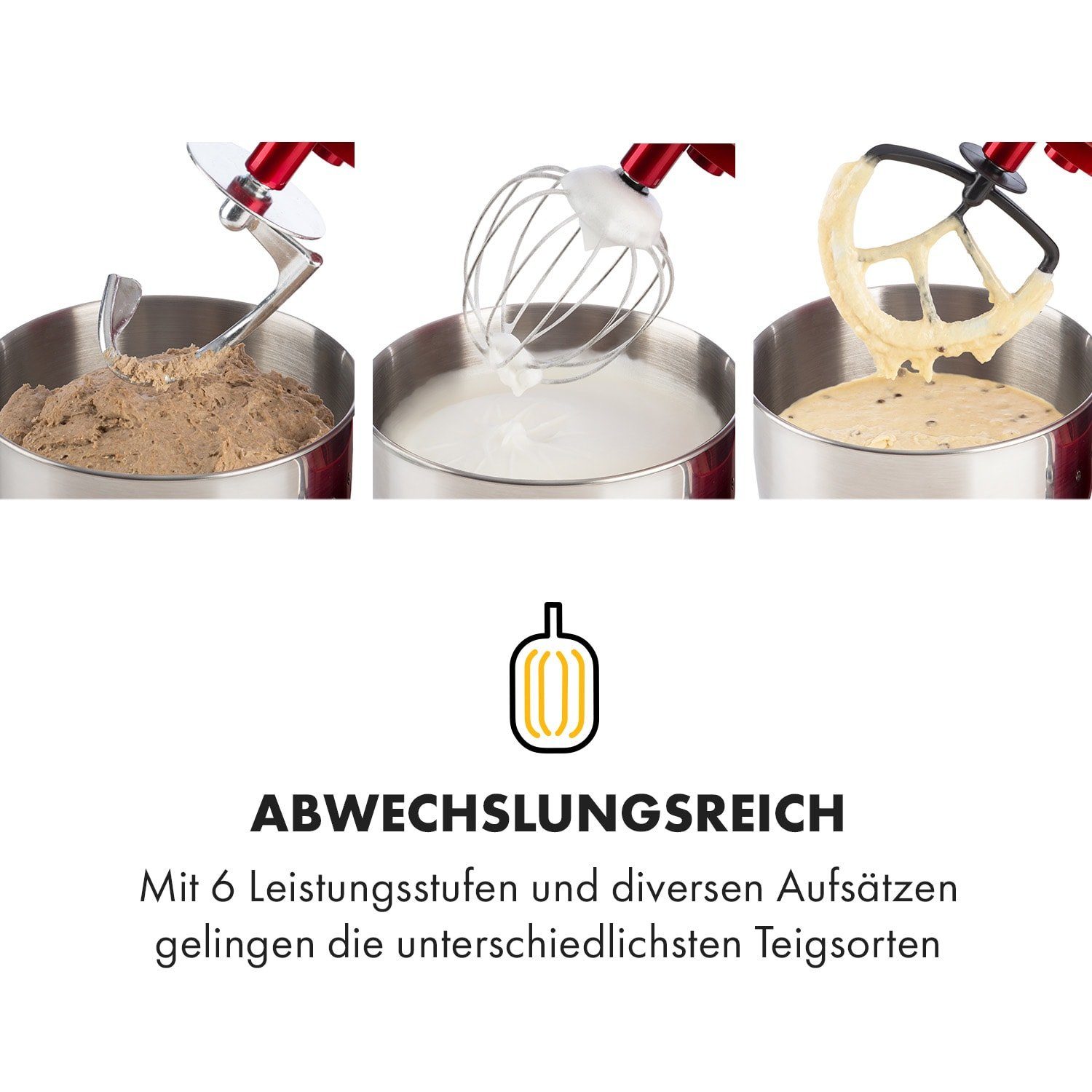 Klarstein Küchenmaschine Fleischwolf Schüssel, l Lucia 5 Elegance, Teigmaschine 2000 W, Rührmaschine mit Teigknetmaschine Kochfunktion Knetmaschine
