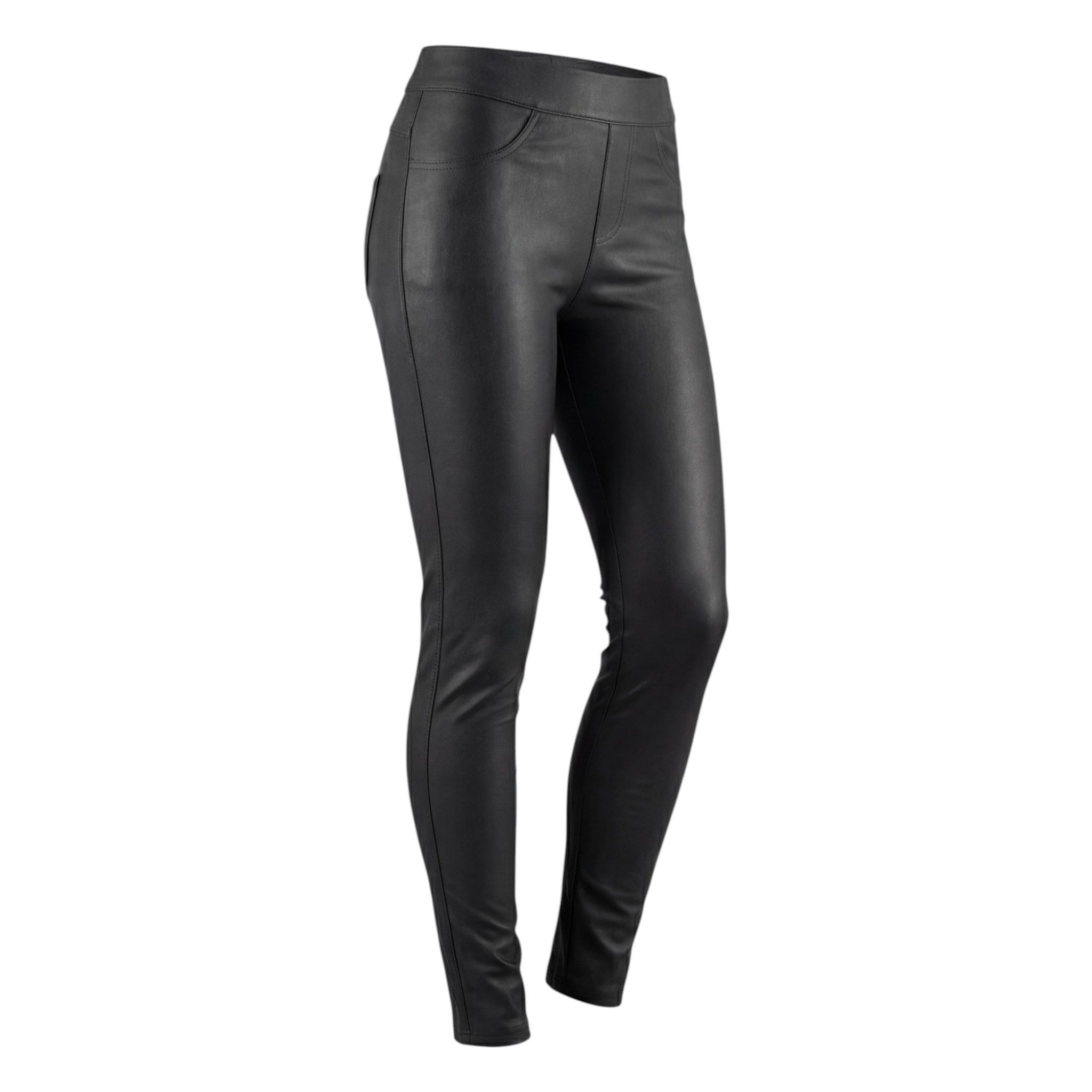 Aurela Damenmode Thermoleggings Damen Leder Hose gefütterte Kunstleder Leggings extra Slim, breiter Gummizug, moderner 5 Pocket-Style