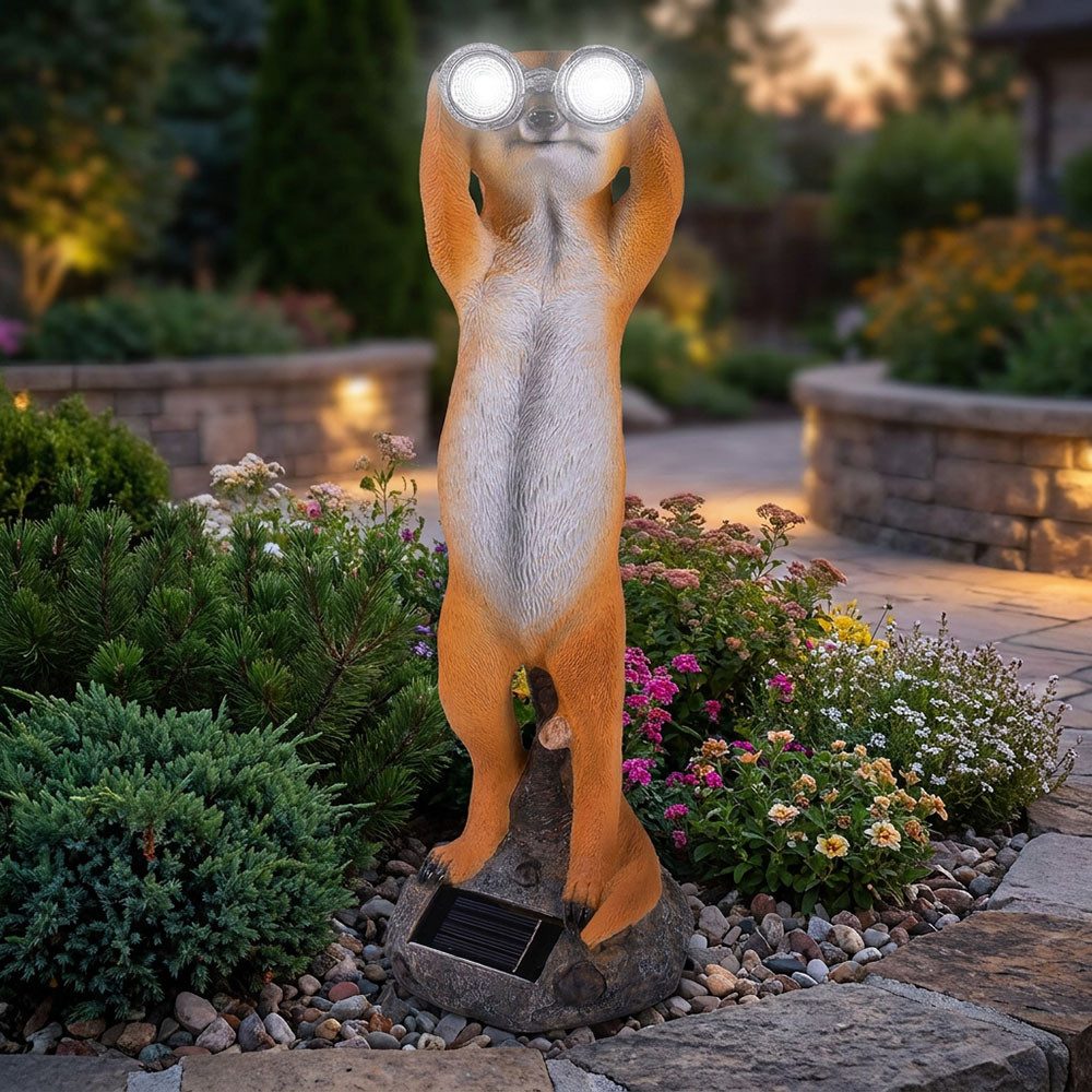 Harms Import LED Solarleuchte, LED-Leuchtmittel fest verbaut, Kaltweiß, Tageslichtweiß, Solarleuchte Erdmännchen Gartenfigur Dekoleuchte Balkonleuchte
