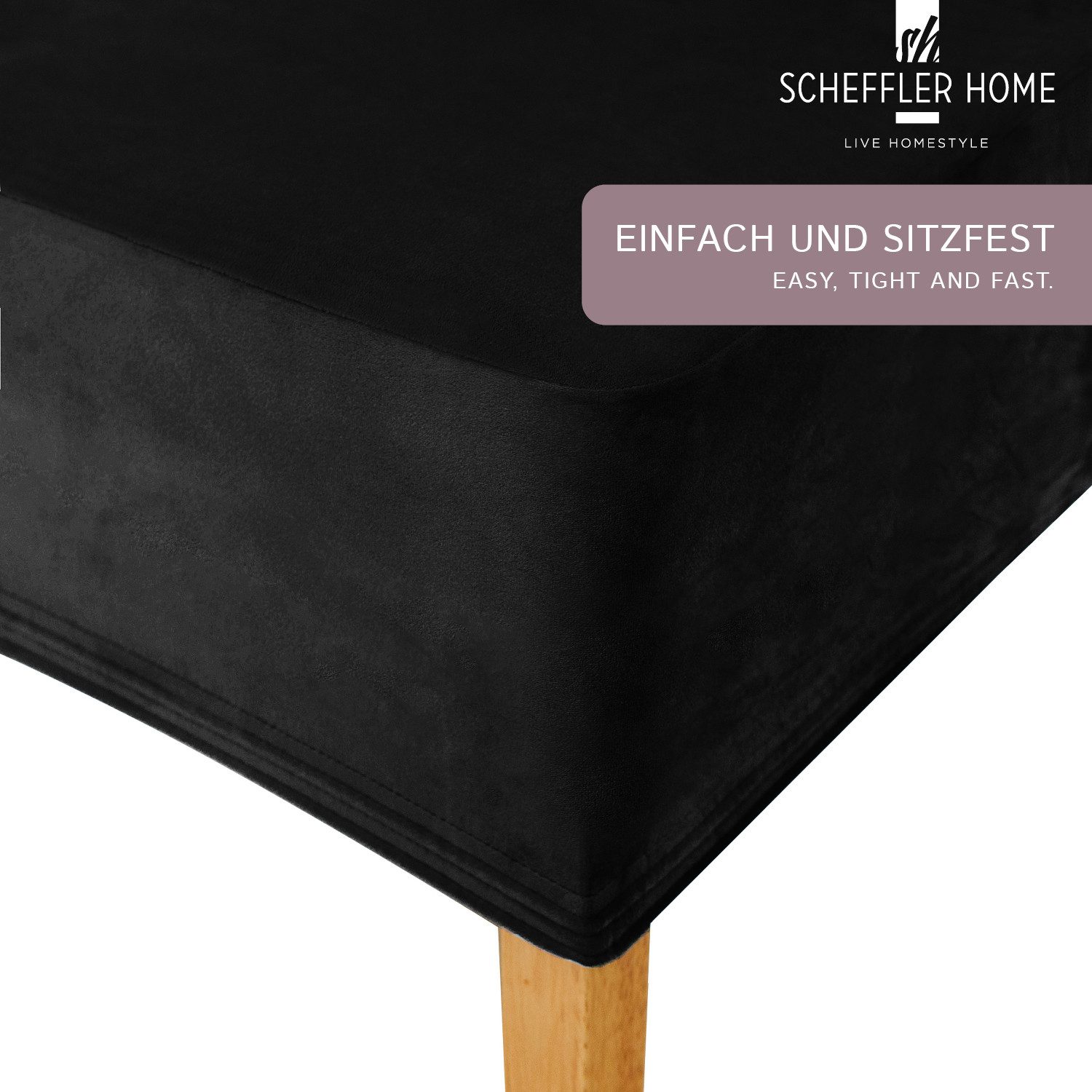 sh SCHEFFLER-HOME LIVE HOMESTYLE Stuhlhusse VelvetFit Puma – elastischer Stuhlbezug, für große Stühle, Samt-Optik, Idealmaße 46×66 cm Rückenlehne