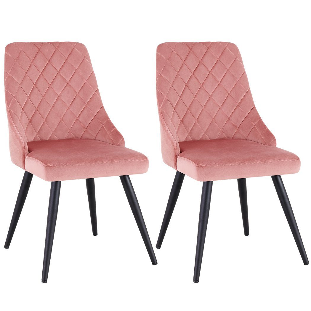 Samt Stuhl Retro 2er Esszimmerstuhl Metallbeine Esszimmerstuhl, Polsterstuhl Set Pink Stoff Duhome