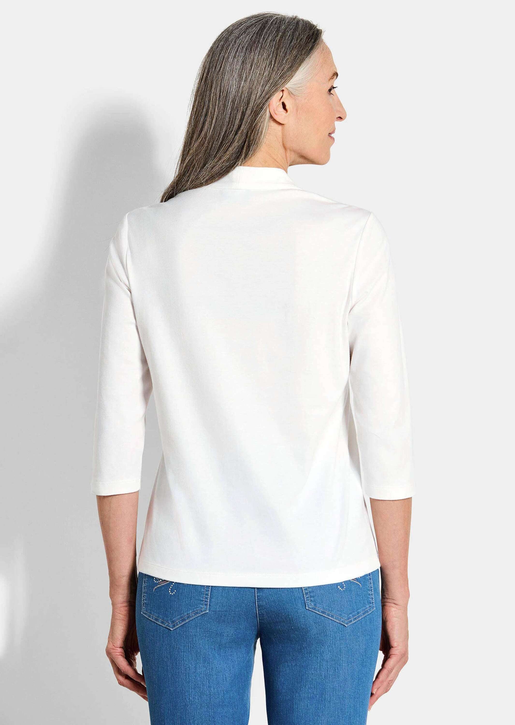 GOLDNER Print-Shirt Elegantes Basic-Shirt mit V-Ausschnitt Zeitloses Halbarmshirt mit schmeichelndem Ausschnitt, reine Baumwolle