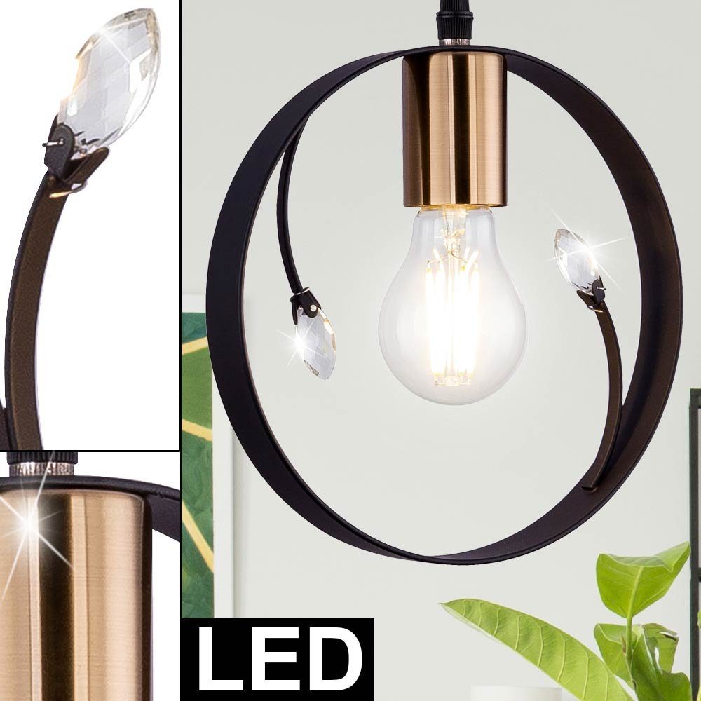 etc-shop LED Pendelleuchte, Leuchtmittel inklusive, Warmweiß, Vintage Decken Hänge Lampe Ring FILAMENT Pendel Leuchte schwarz im