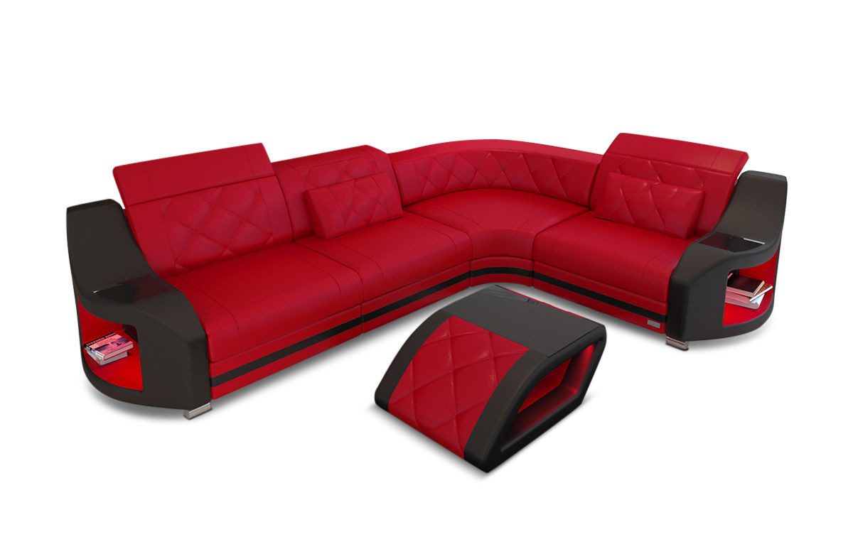 Sofa Dreams Ecksofa Sofa Genua Mini Leder L Form, Designersofa, Ledersofa mit Licht und USB
