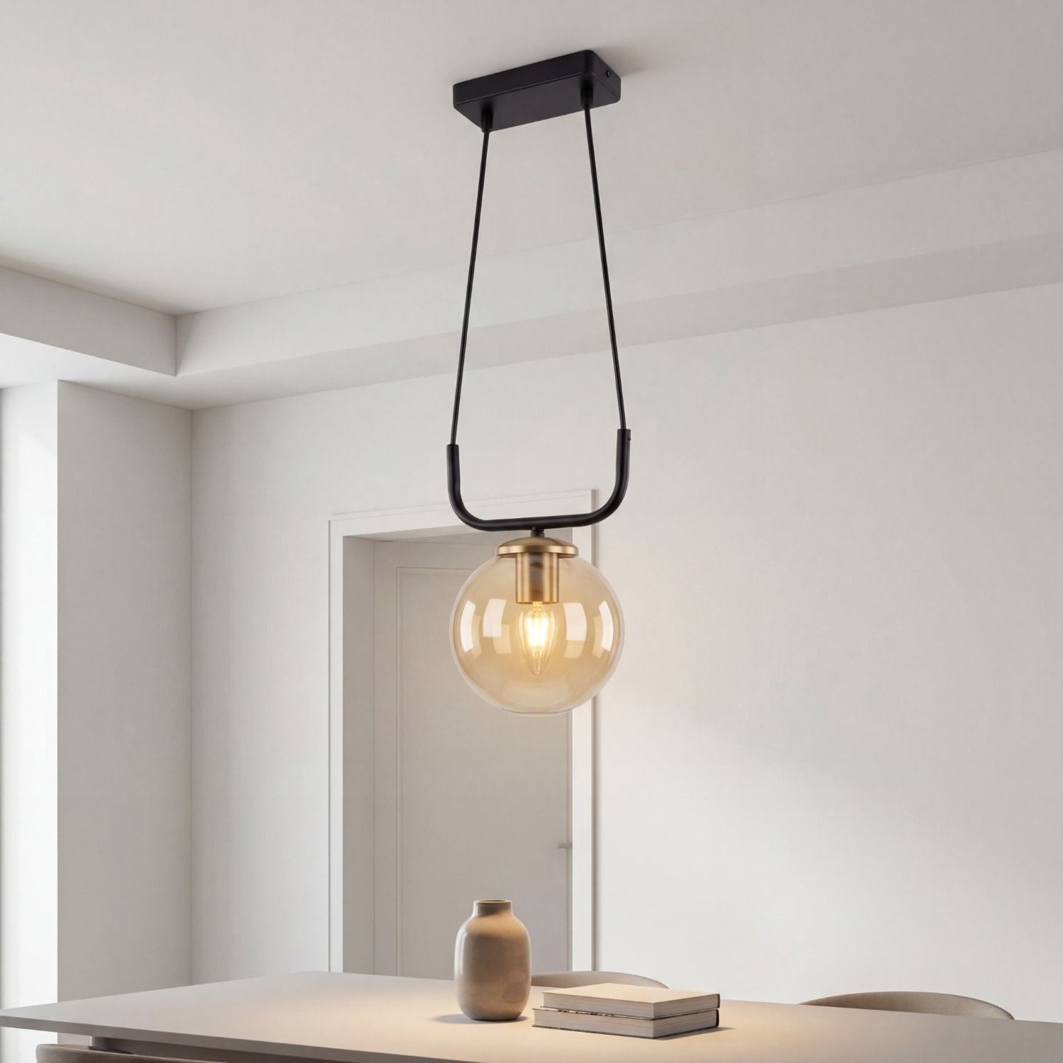 Licht-Erlebnisse Pendelleuchte LUNDEN, ohne Leuchtmittel, Kugel Schirm Ø 245 cm H: max. 72 cm Schwarz Bernstein E27