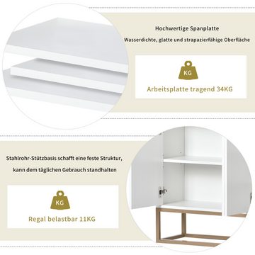 XDeer Sideboard Modernes Sideboard im Minimalistischen Stil 120 × 30 × 80 cm, 4-türiger Griffloser Buffetschrank Weiß