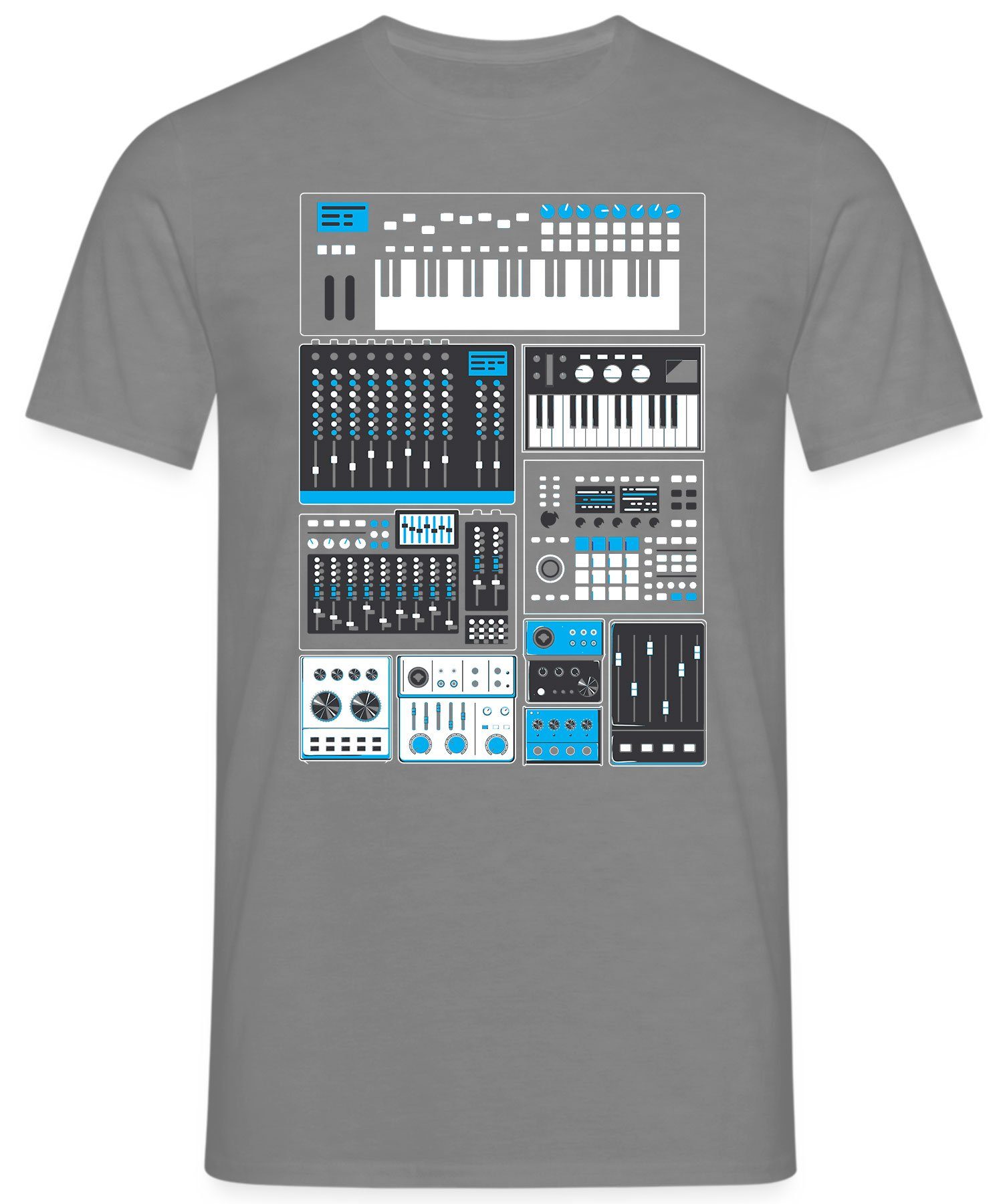 Synthesizer Keyboard Heather Quattro Analog (1-tlg) Kurzarmshirt Modular Music Grau Musiker Elektronische - Formatee