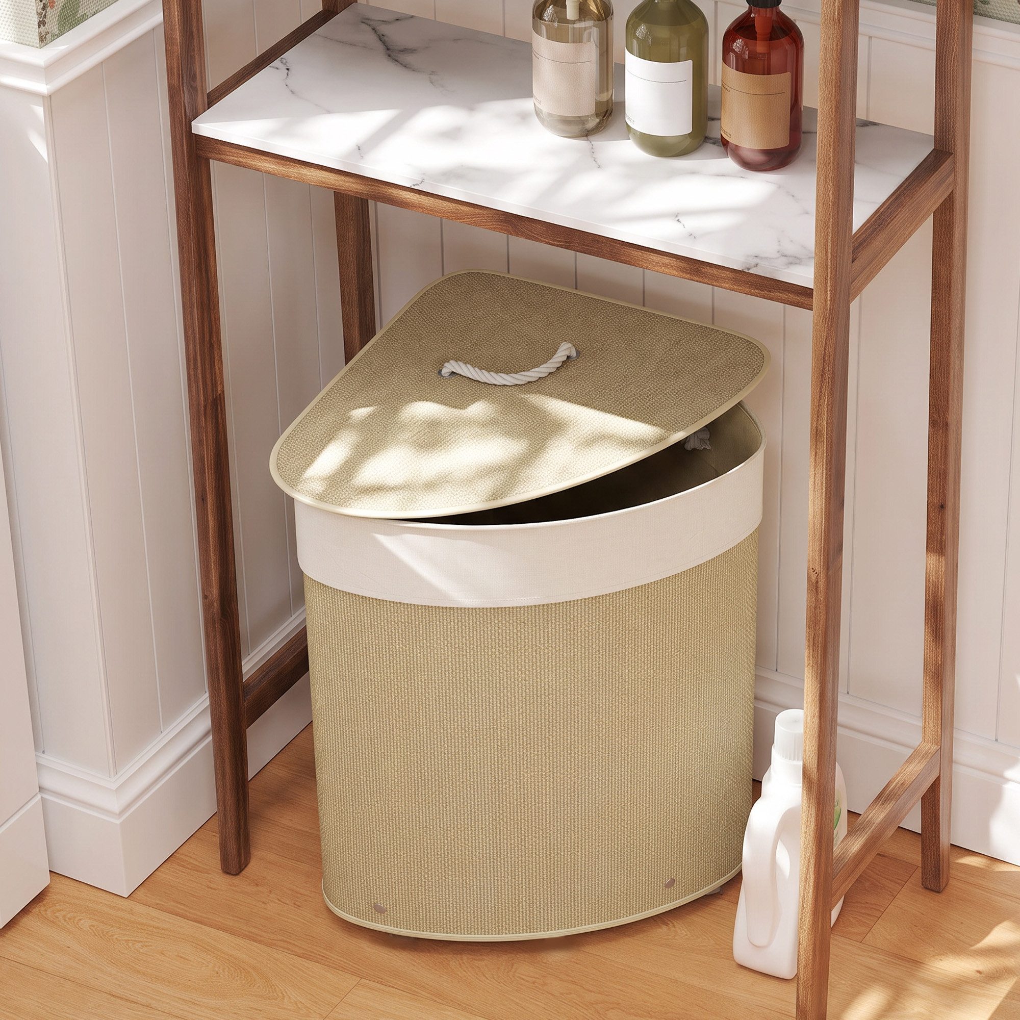 HOMCOM Wäschekorb Bambus Wäschesammler mit Deckel und herausnehmbarem Wäschesack (Laundry Basket, 1 St., Wäschebox), für Waschküche Schlafzimmer