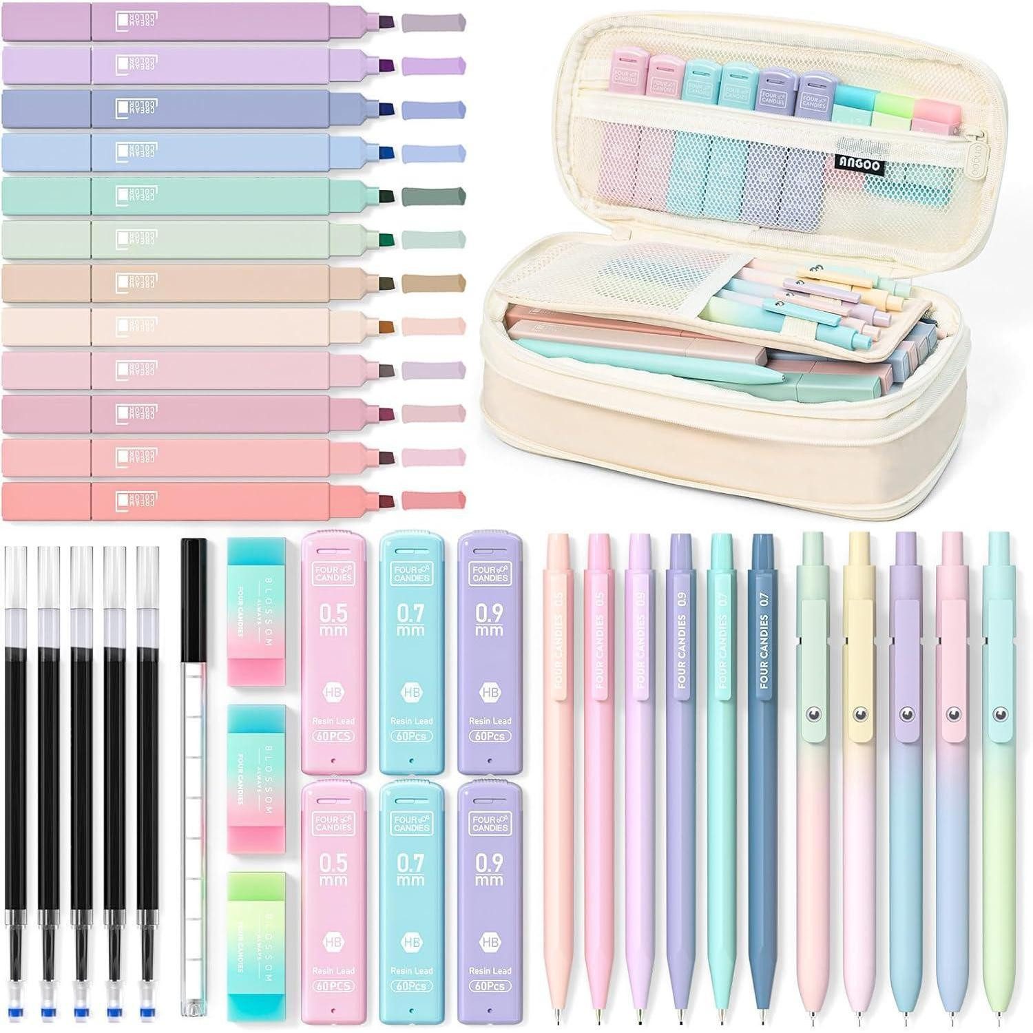 LuxusKollektion Druckbleistift Schulsachen Mäppchen Stifte Set Textmarker Gelstifte Creme