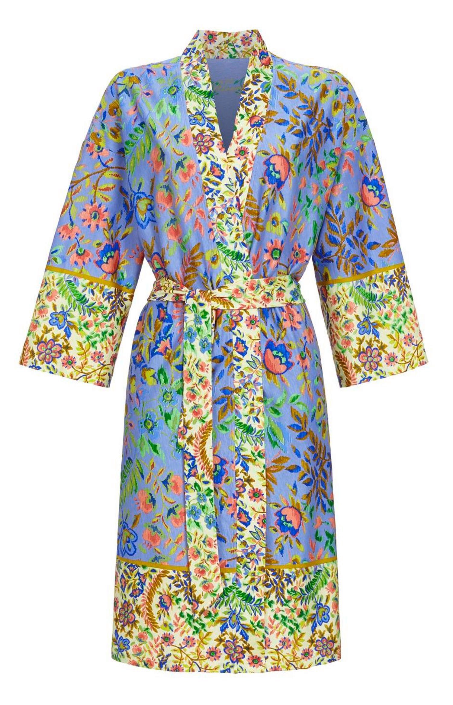 Midi, Farbenfroh Baumwollmischung, Kimono-Kragen, Kimono Damen Ringella Gürtel, Kimono,