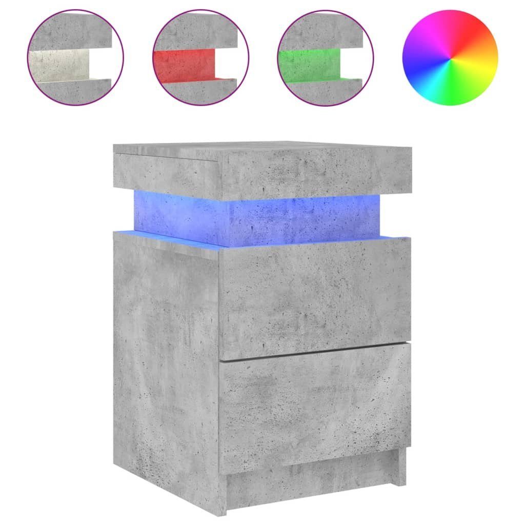 vidaXL Nachttisch NA Nachttisch mit LED Leuchten Betongrau 35x39x55 cm