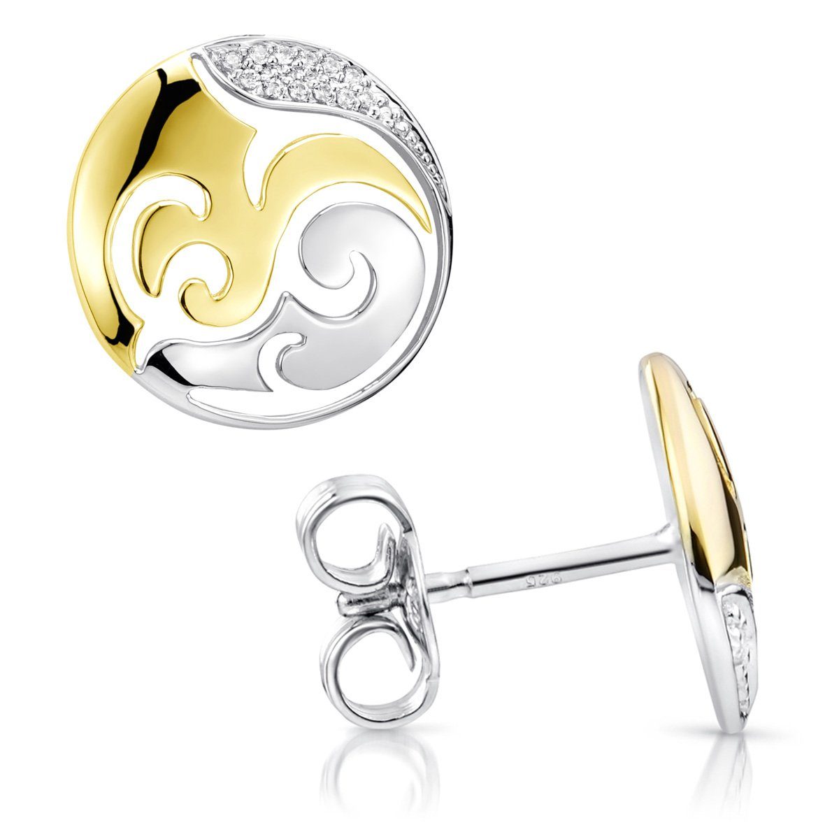 Materia Paar Ohrstecker Gold rund Ornament bicolor SO-388, aus Sterlingsilb günstig online kaufen