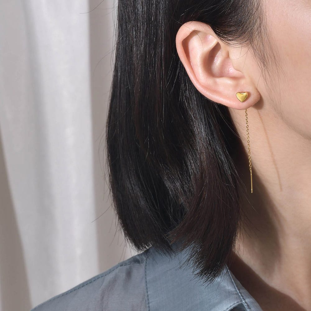 Order & Smile Schmuck Paar Ohrhänger Herz Ohrringe zum Durchziehen: Goldene Ohrhänger aus Edelstahl