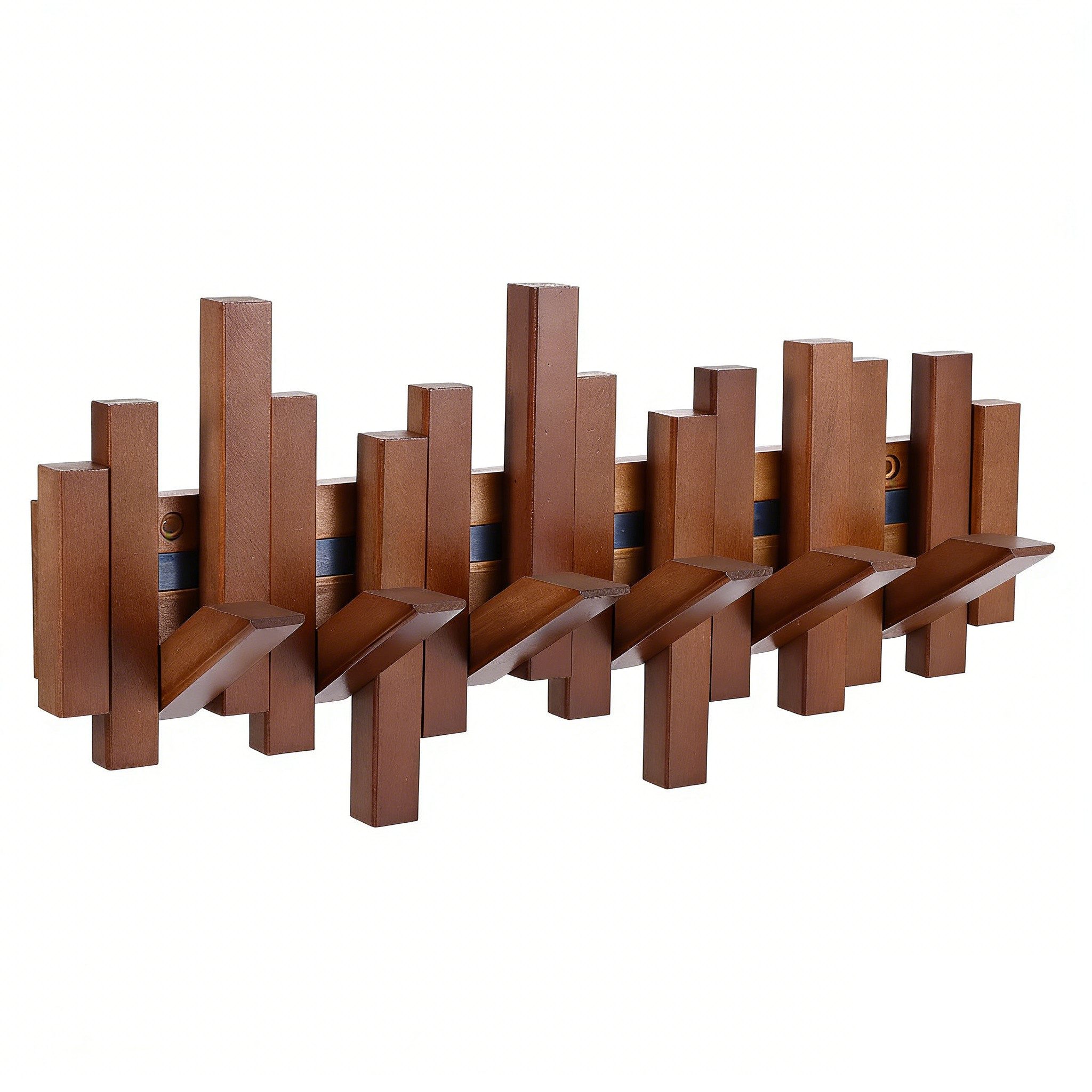 BlingBin Garderobenleiste 5/6 Haken Holzgarderobe, Klappbare Wandgarderobe, Platzsparende (1er Set, 1 St., 40,5 x 19,5 cm), Klaviergarderobe aus Naturholz, 6 Haken, Wandkunst, Walnussfarbe