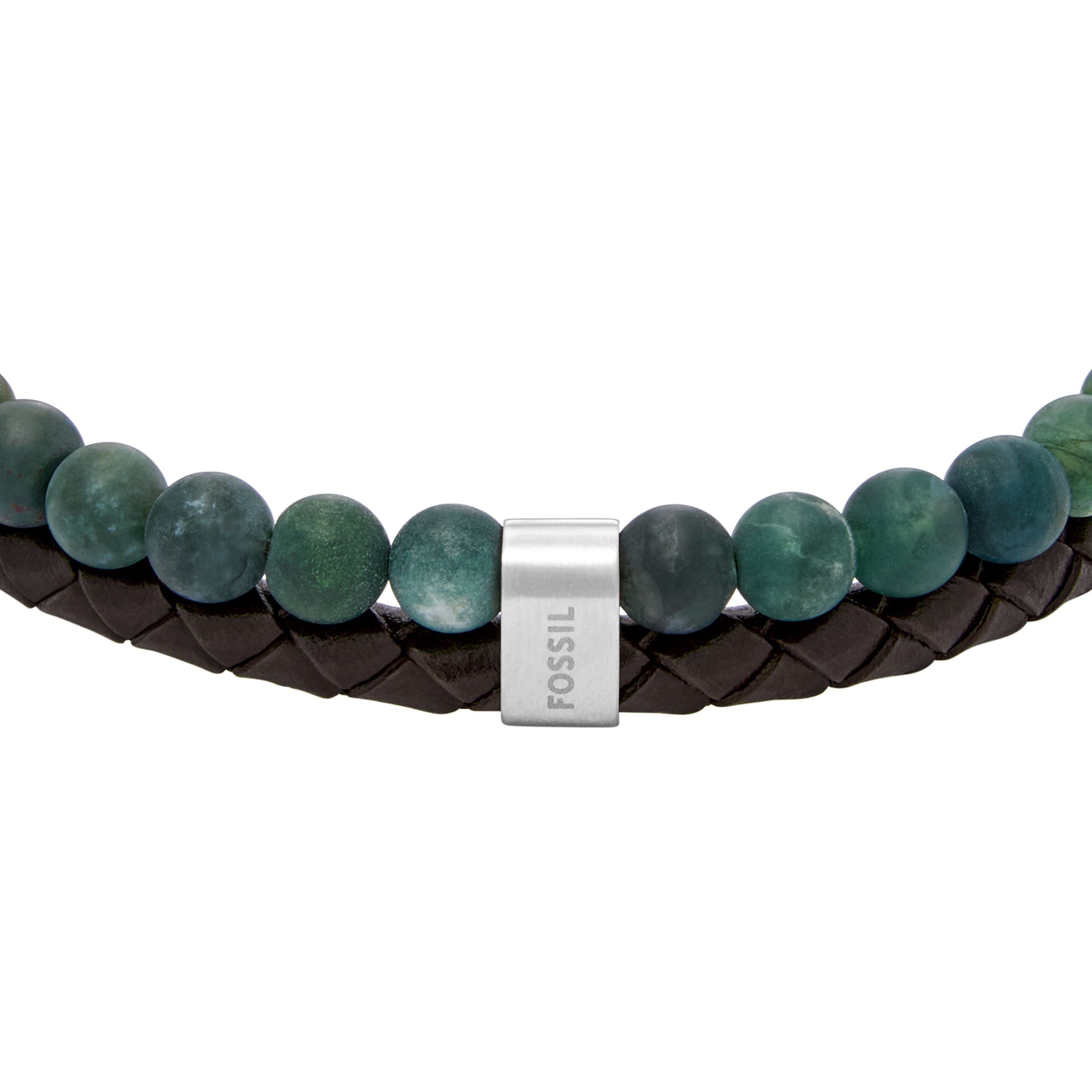 Fossil Armband Schmuck Geschenk Edelstahl Leder Armschmuck JEWELRY, mit Moosachat
