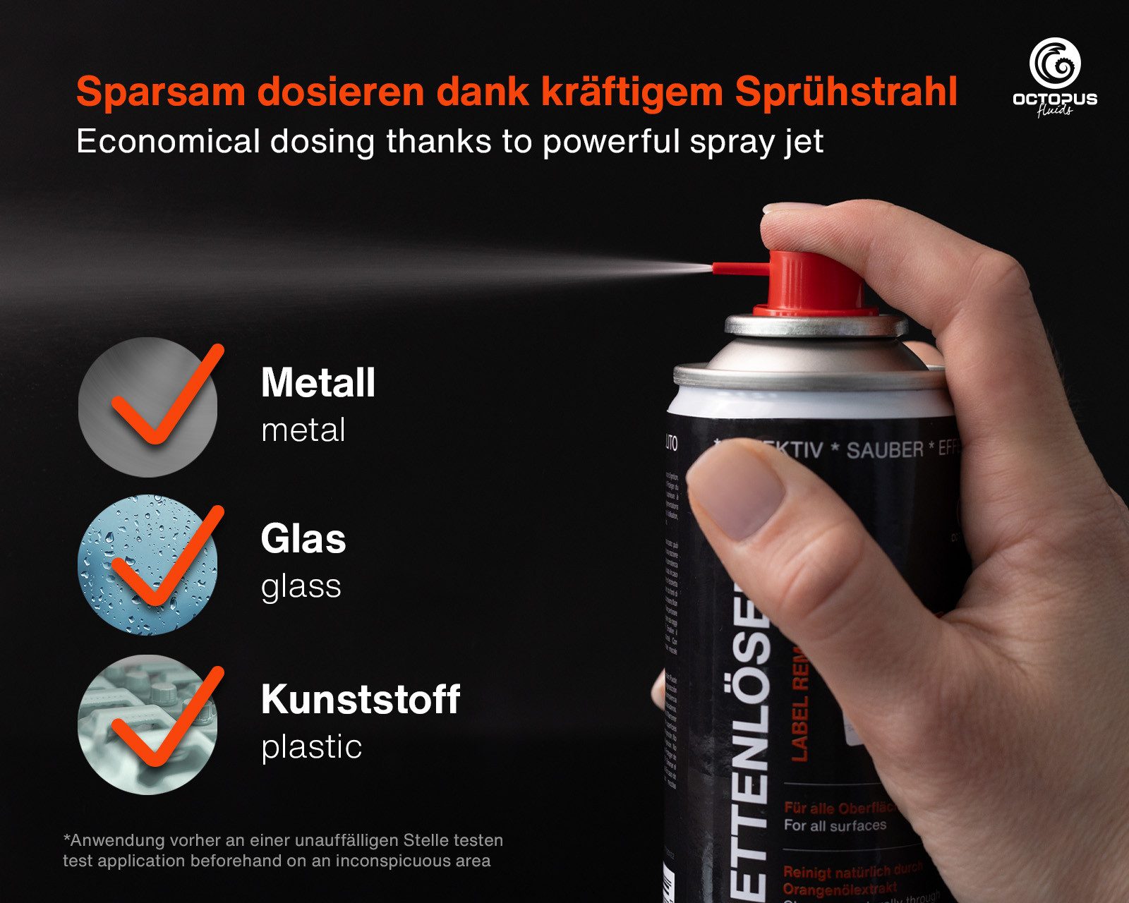 OCTOPUS Fluids Etiketten Etikettenlöser, Klebstoffentferner, Etikettenentferner Spray, 200ml Spraydose