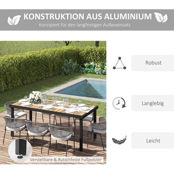 Outsunny Gartentisch Für 8 Personen Gartenmöbel Loungemöbel pflegeleicht Kunststoff (Aluminiumtisch, 1-St., Esstisch), Natur+Schwarz 190 x 90 x 74 cm