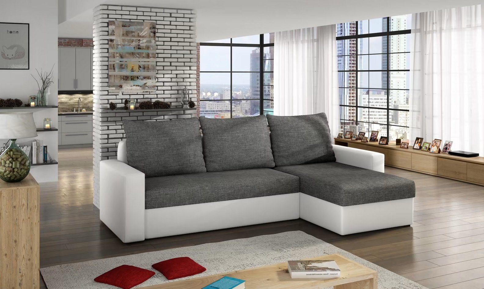 JVmoebel Ecksofa, Design Ecksofa Schlafsofa Bettfunktion Couch Textil Polster Sofort