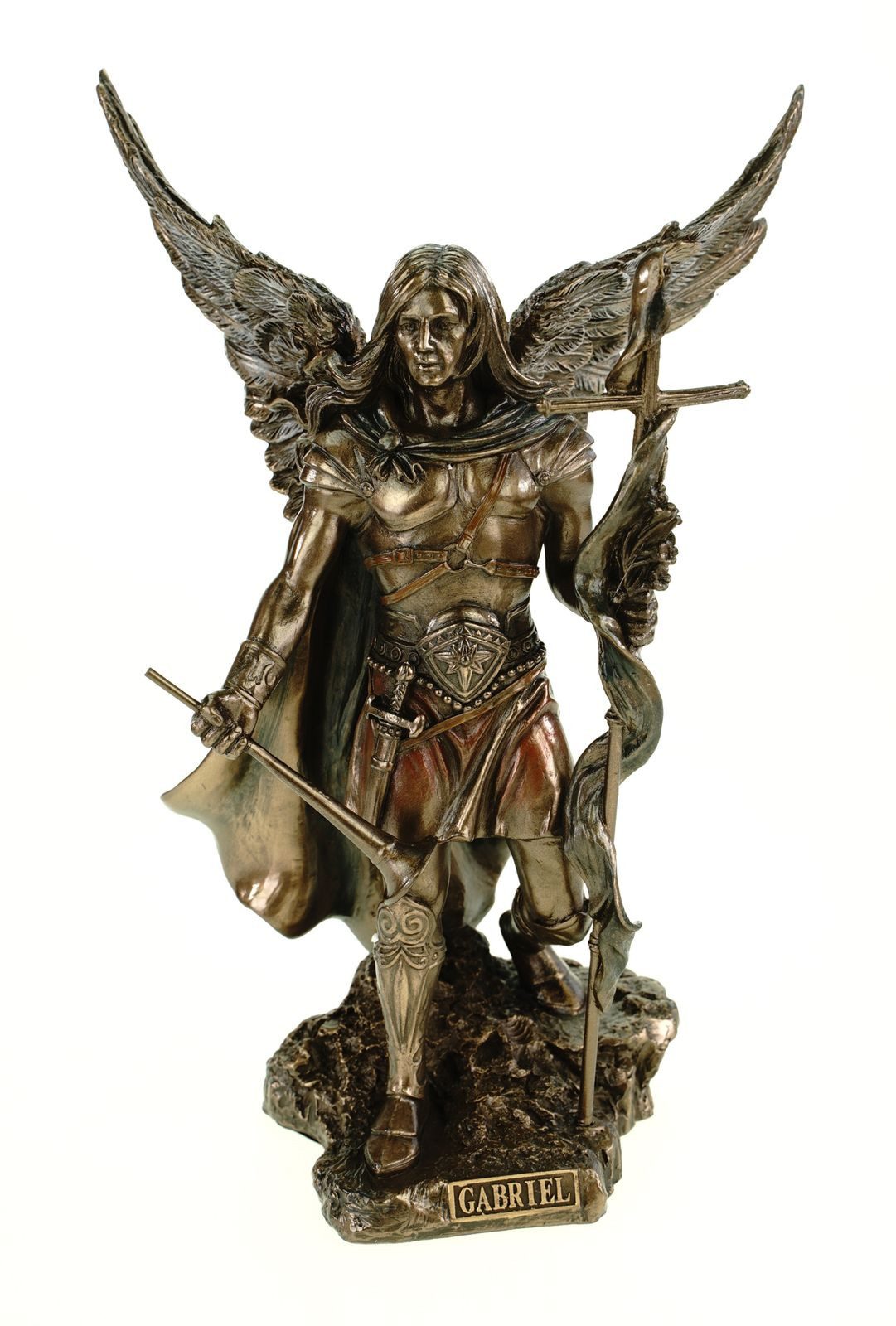 Vogler Dekofigur Erzengel Gabriel mit Kreuz und Trompete bronziert Figur
