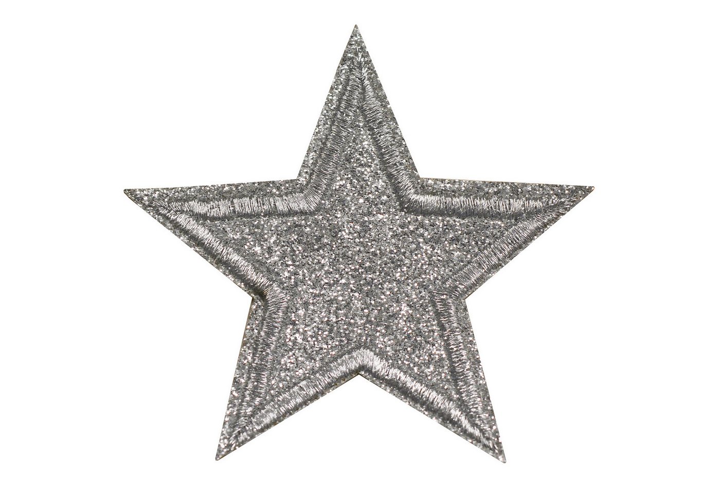 maDDma Aufnäher 3 Glitzer Stern Aufbügler 65mm Aufnäher Applikationen, Polyester, Polyethylen Schicht, (3 er Paket, 1-tlg), silber