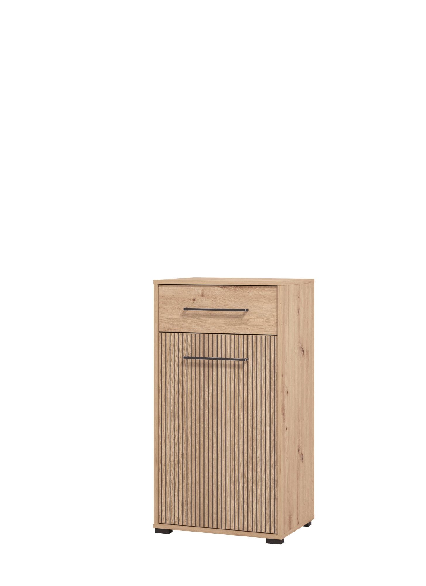 Home affaire Schuhschrank Landes, Schuhkommode, Schuhregal, 1 Schublade & 1 Tür, Höhe 102 cm Artisan Eiche, Front mit schwarzen Streifen, mit 1 Tür, 1 Schublade – Bild 3 von 5