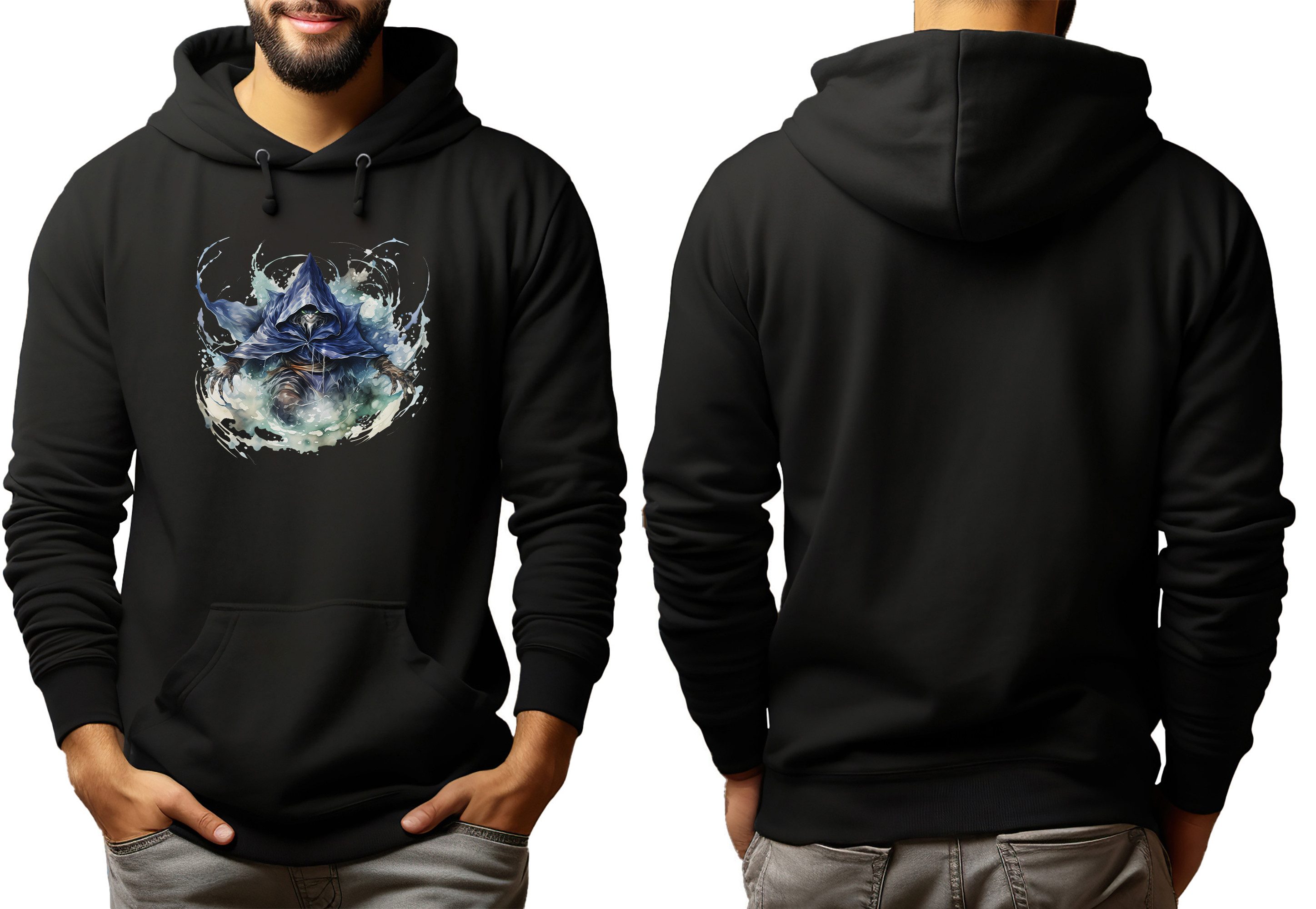 MyDesign24 Hoodie Halloween Kapuzen Pulli - Mystischer Zauberer Herren und Damen Kapuzensweater - Halloween Hoodie i436