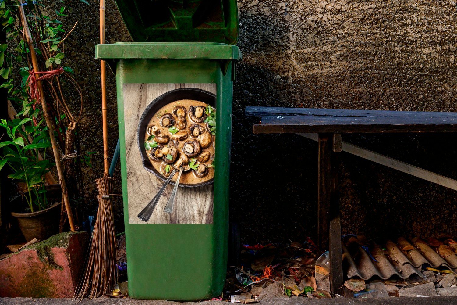 Mülltonne, Abendessen einem St), Sticker, Container, (1 Wandsticker Abfalbehälter Pilze in MuchoWow Mülleimer-aufkleber,