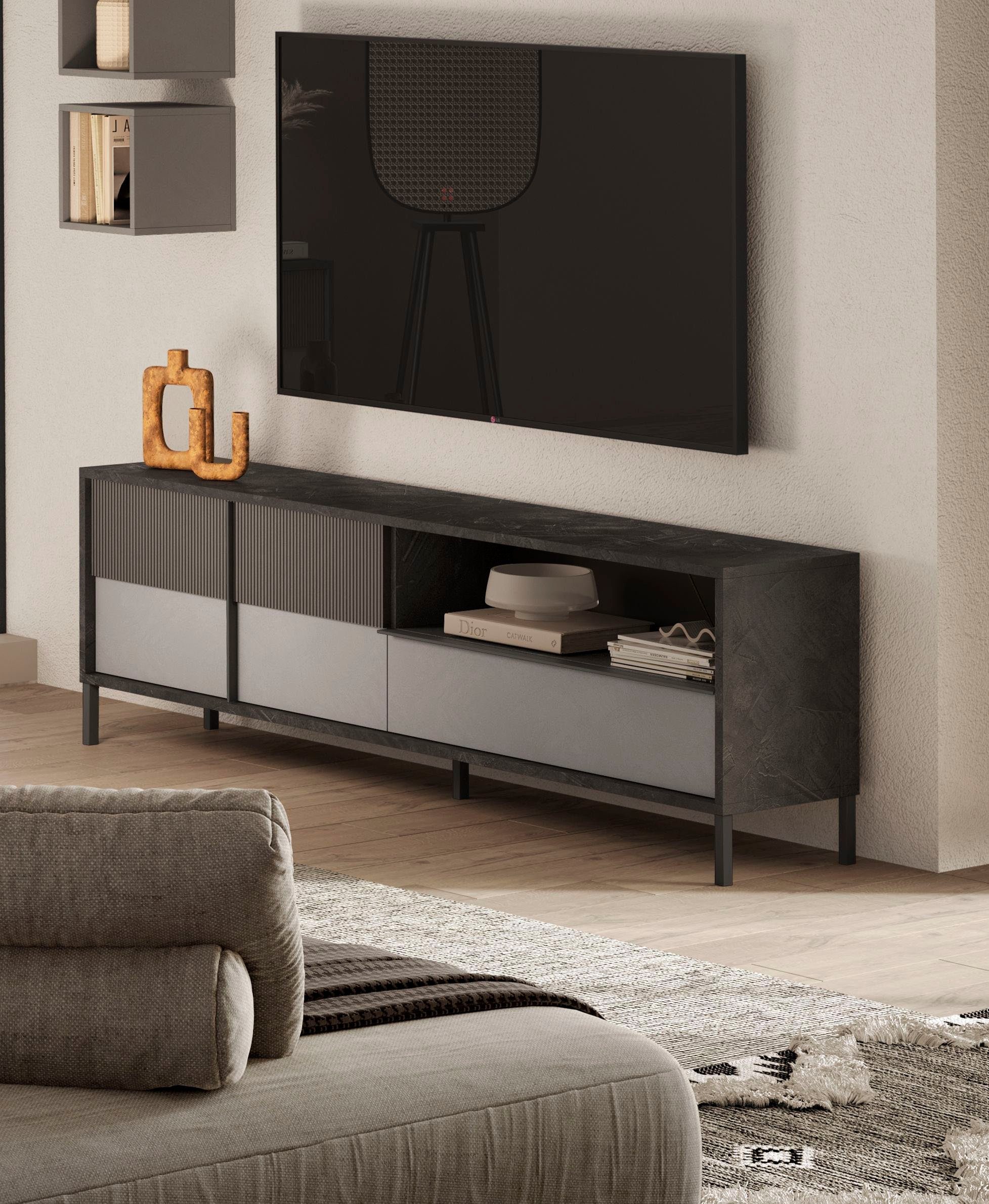 Home affaire Lowboard Everest Breite 206 cm, TV-Board mit 2 Türen u. 1 Schubkasten, Fernsehtisch, TV-Schrank, Soft/Self Closing, Korpus 22 mm