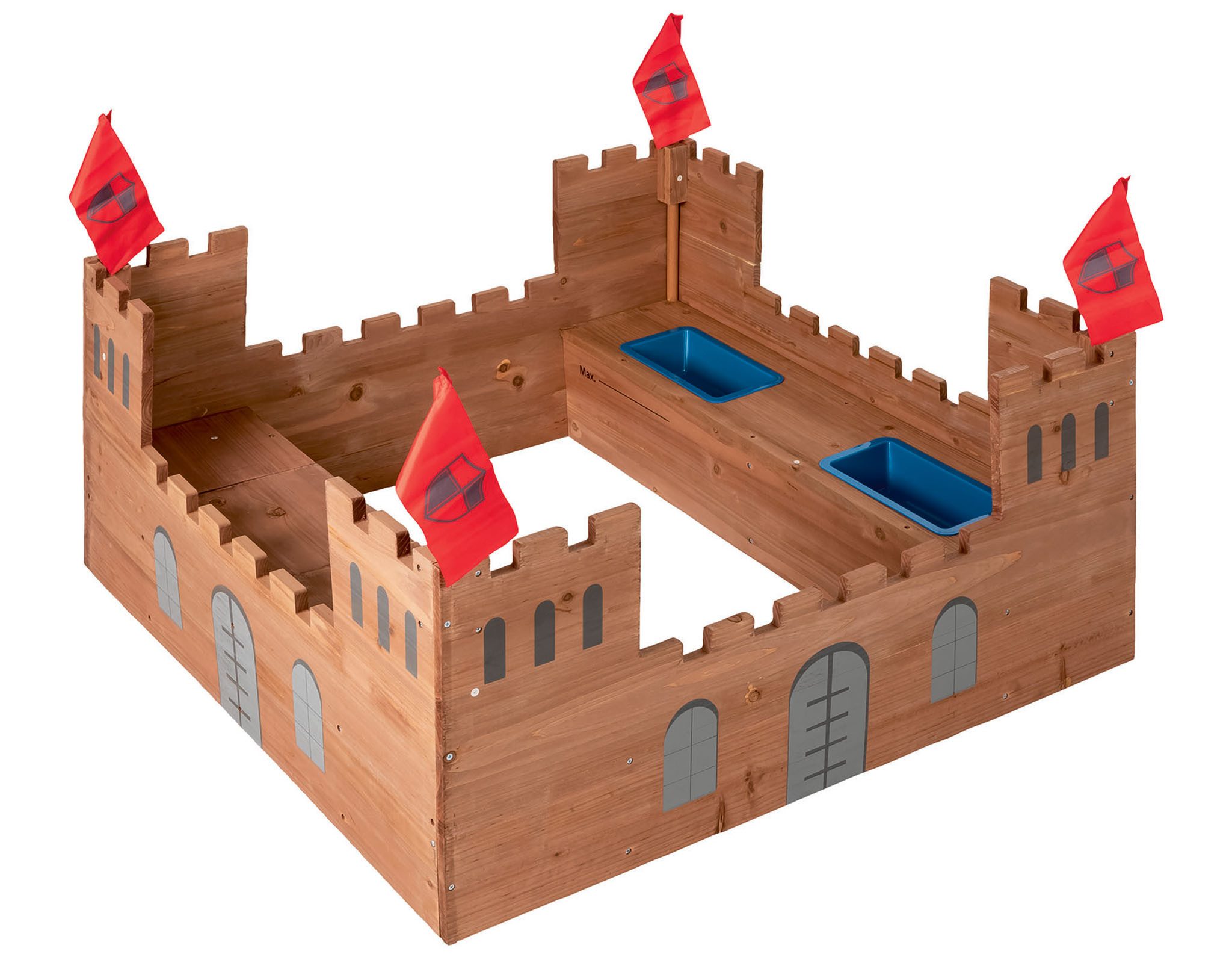 Playtive Sandkasten Ritterburg Vollholz inkl. Bodenvlies 113x70x113cm