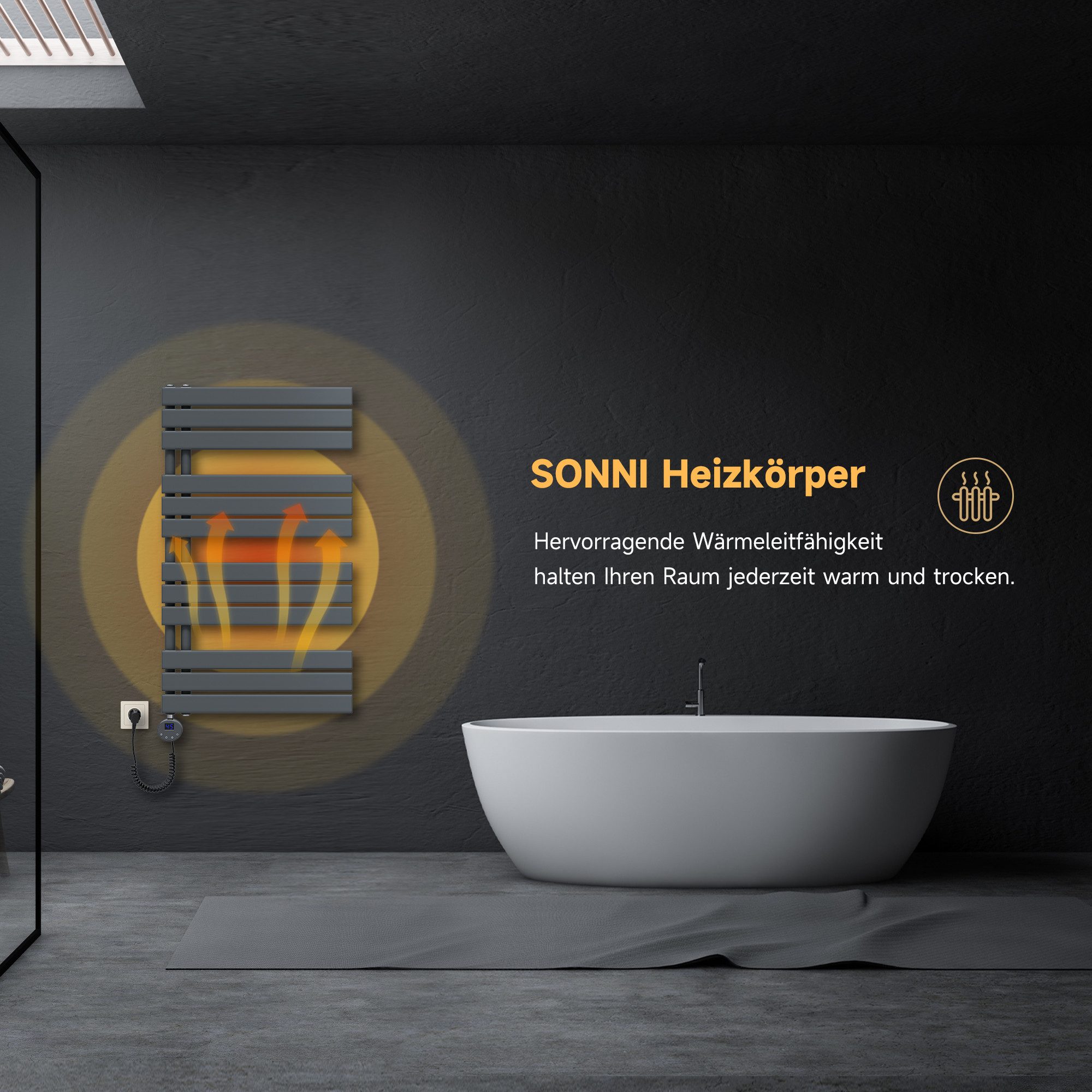 SONNI Designheizkörper Handtuchwärmer mit Heizung, programmierbarer Zeit und Temperatur