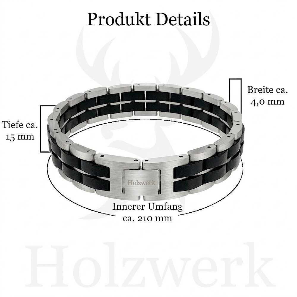 Holzwerk Edelstahlarmband Designer Holz Armband, Armkette Gliederarmband, Holz Unikate inkl. Armbandkürzer, ideal als Geschenk – Bild 5 von 5