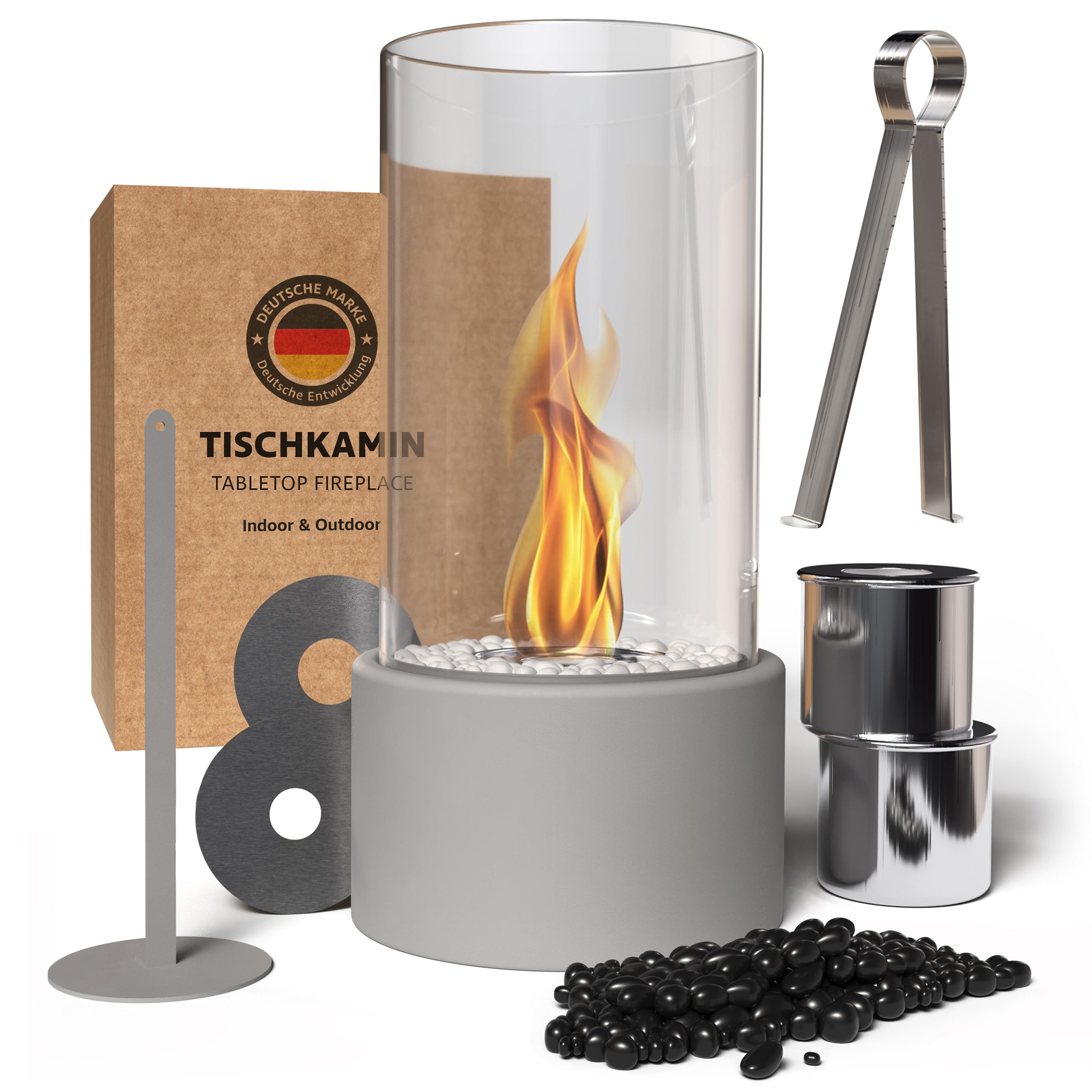 Monster24 Стол-камин Bio-Ethanol Tischkamin für Indoor & Outdoor, Echtfeuer-Dekokamin (Höhe 31 cm / Durchmesser 16 cm)
