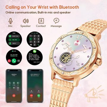 ZKCREATION Smartwatch (1,32 Zoll, Android iOS), Damen mit Telefonfunktion Fitnessuhr Pulsuhr Wasserdicht Armbanduhr