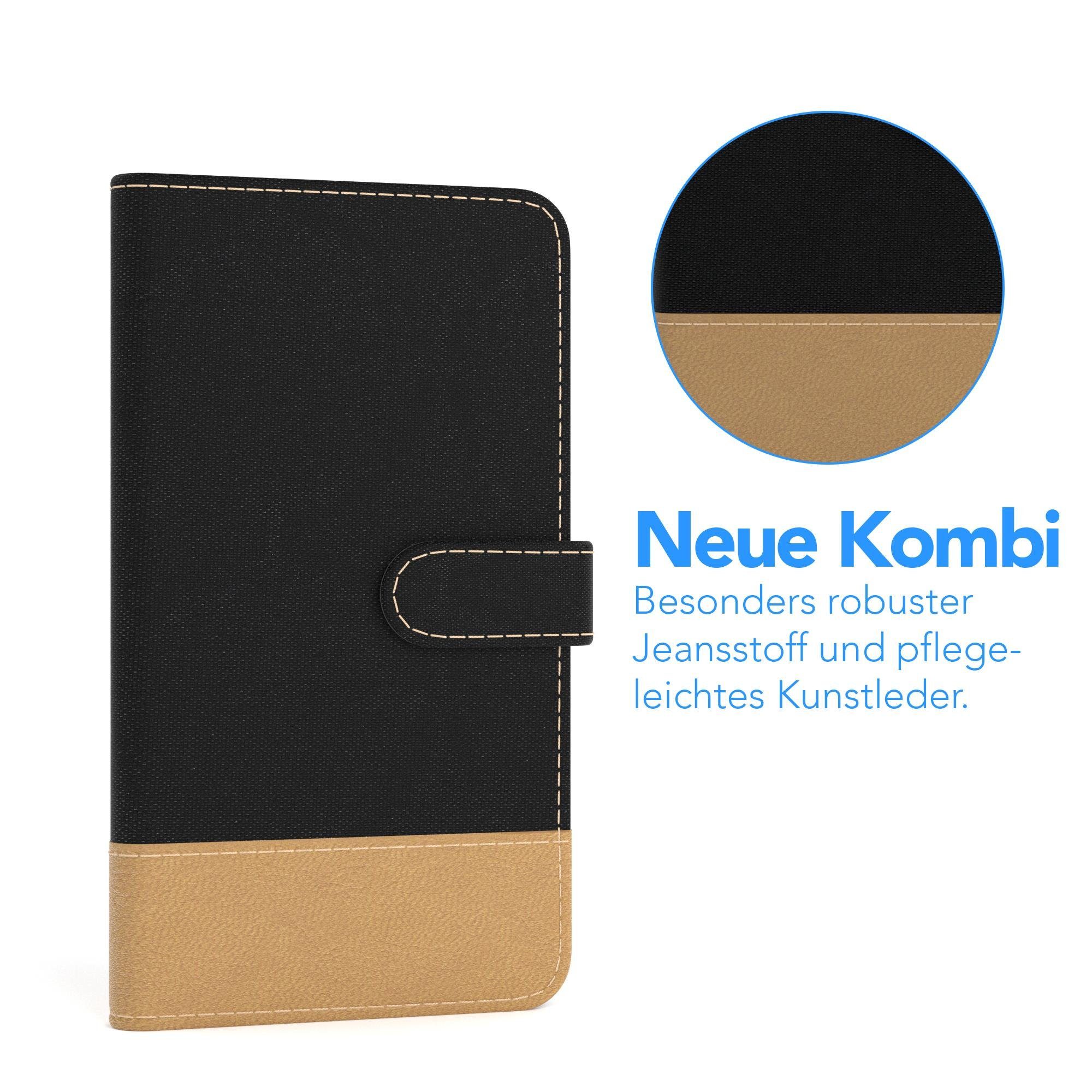 EAZY CASE Handyhülle Bookstyle Jeans für iPhone 7 Plus / iPhone 8 Plus 5,5 Zoll, Handytasche Jeans mit Standfunktion und Visitenkartenfach Schwarz
