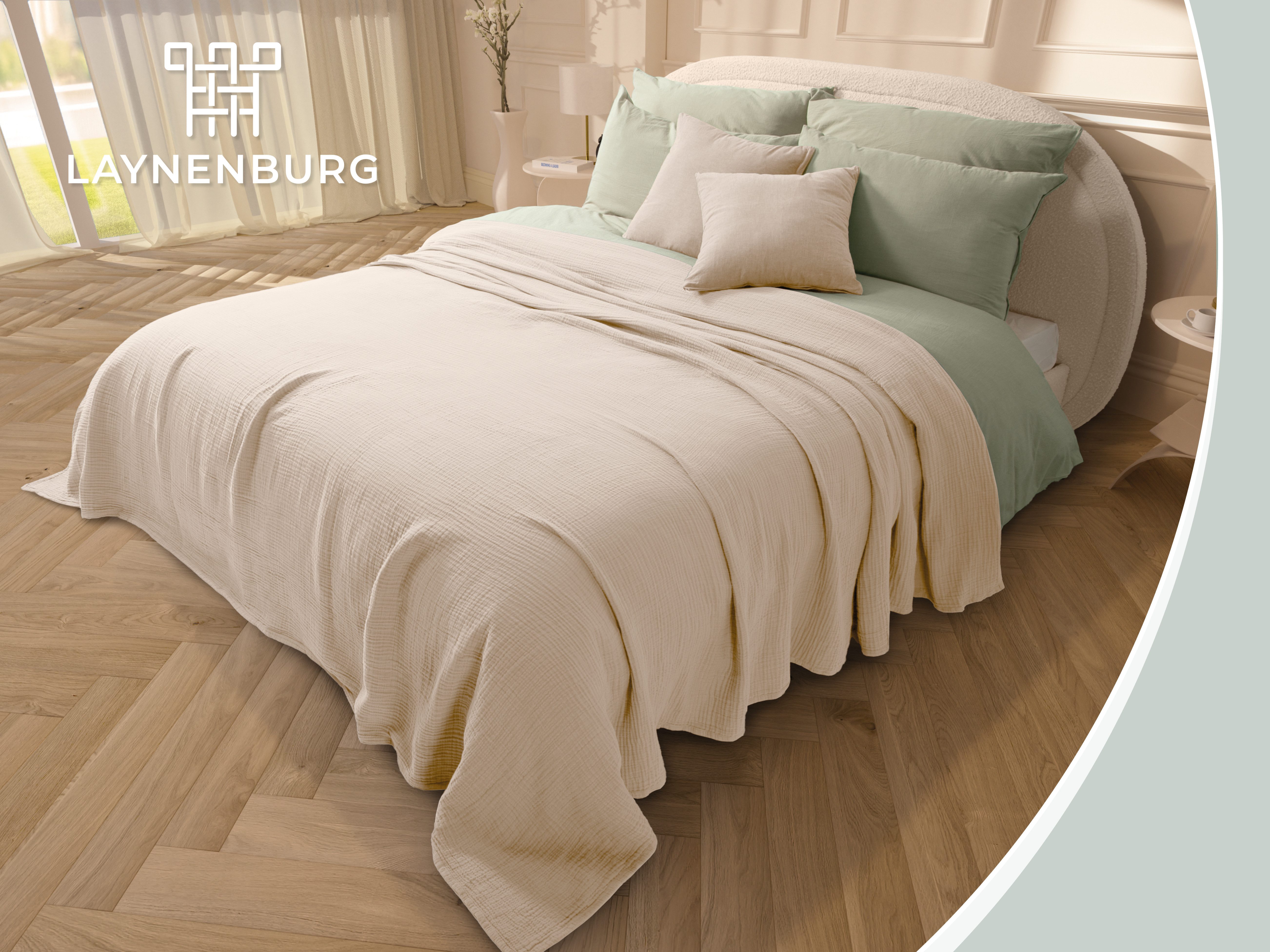 Laynenburg Tagesdecke Musselin aus 100% Baumwolle – Baumwolldecke, Kuscheldecke, Wohndecke als Sommerdecke, Bett-Überwurf, Couch-Überwurf, Sofa-Decke