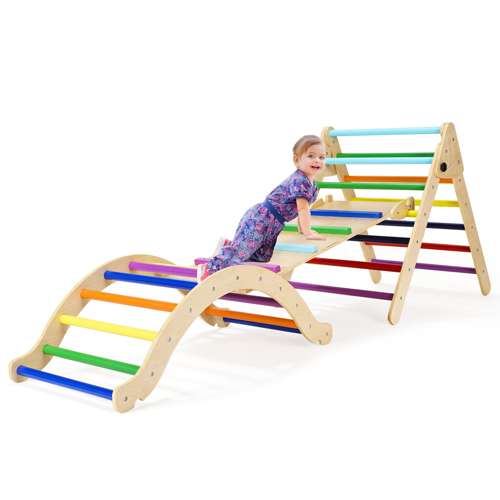 TLGREEN Klettergerüst 3 in 1 Kinder Kletterleiter Set, Regenbogen Kletterdreieck mit Rutsche