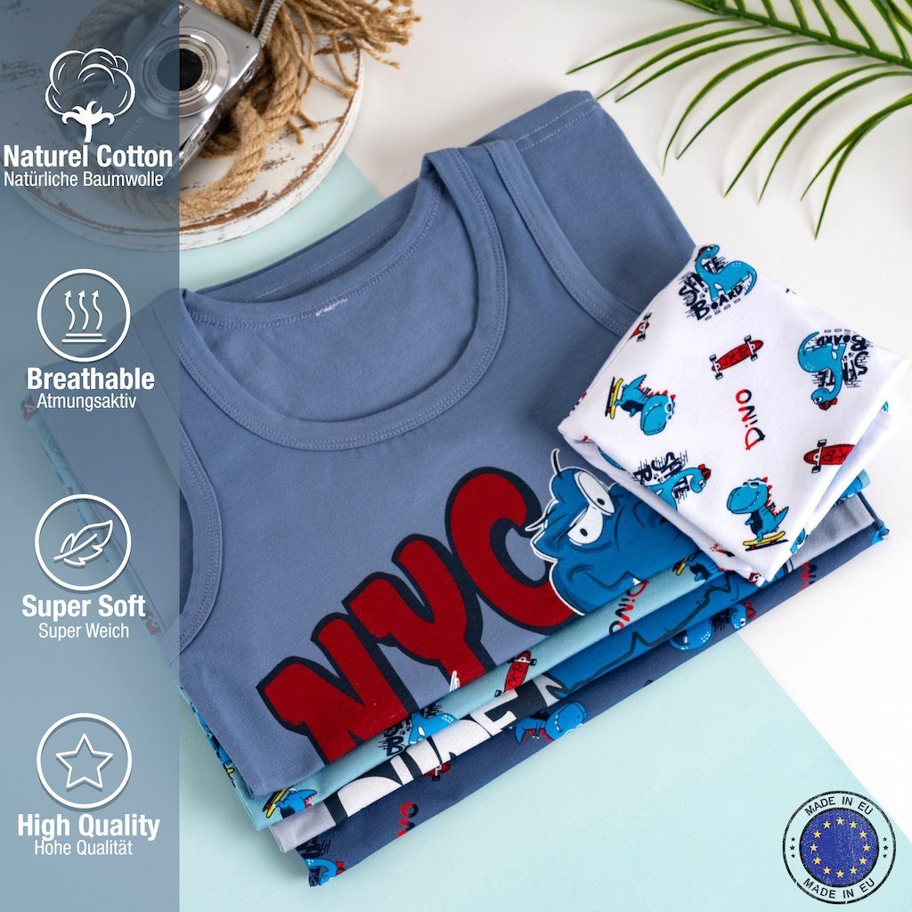 LOREZA Unterhemd 5er Set Jungen Unterhemden - Dinosaurier - Bunt (Spar-Packung, 5-St., 5er Pack)