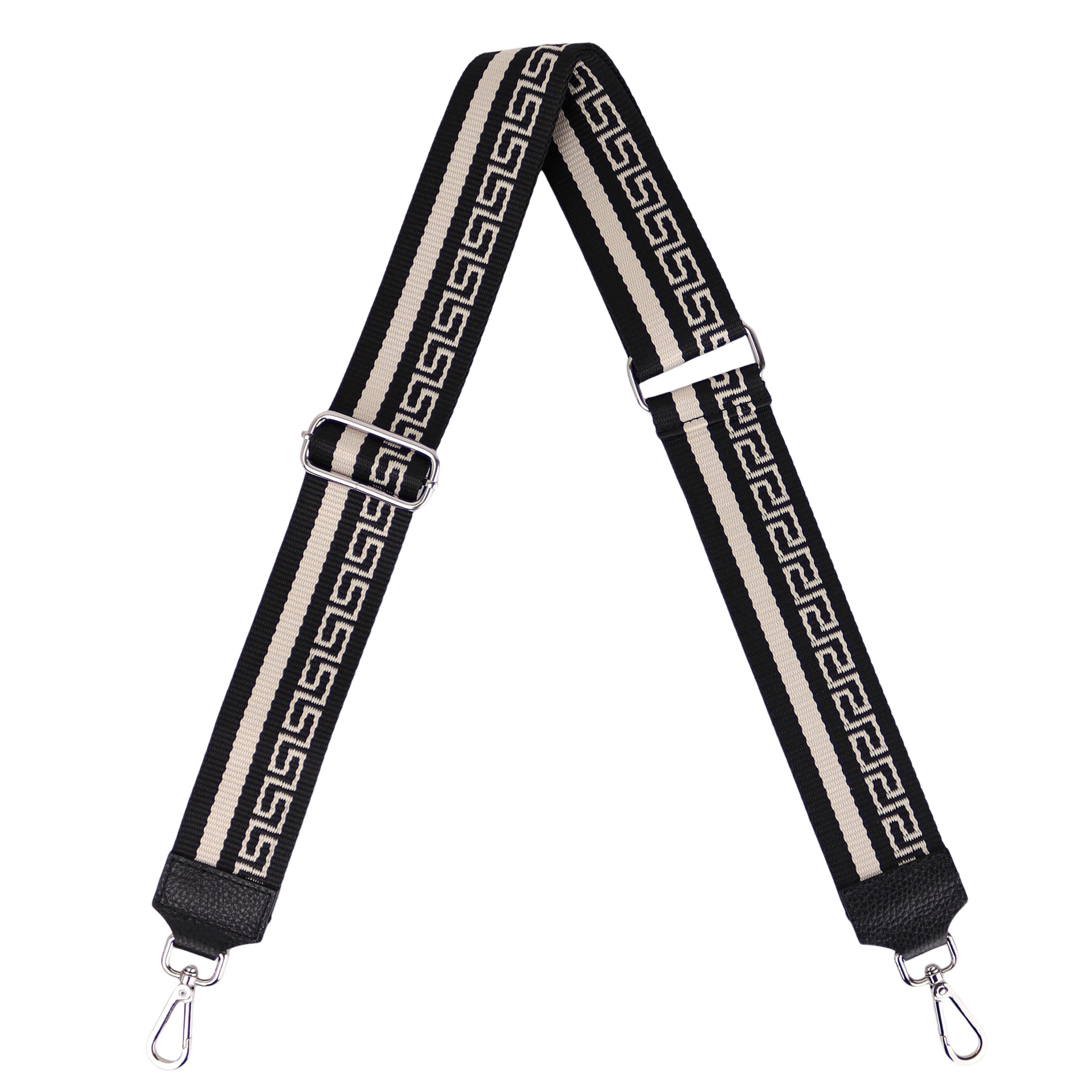 MIRROSI Schulterriemen Made in Italy aus Echtleder Schultergurt für Tasche zum Wechseln (Schwarz, Karabiner in silberner Farbe, 1x Taschengurt) 5cm Breit Bohemian Style