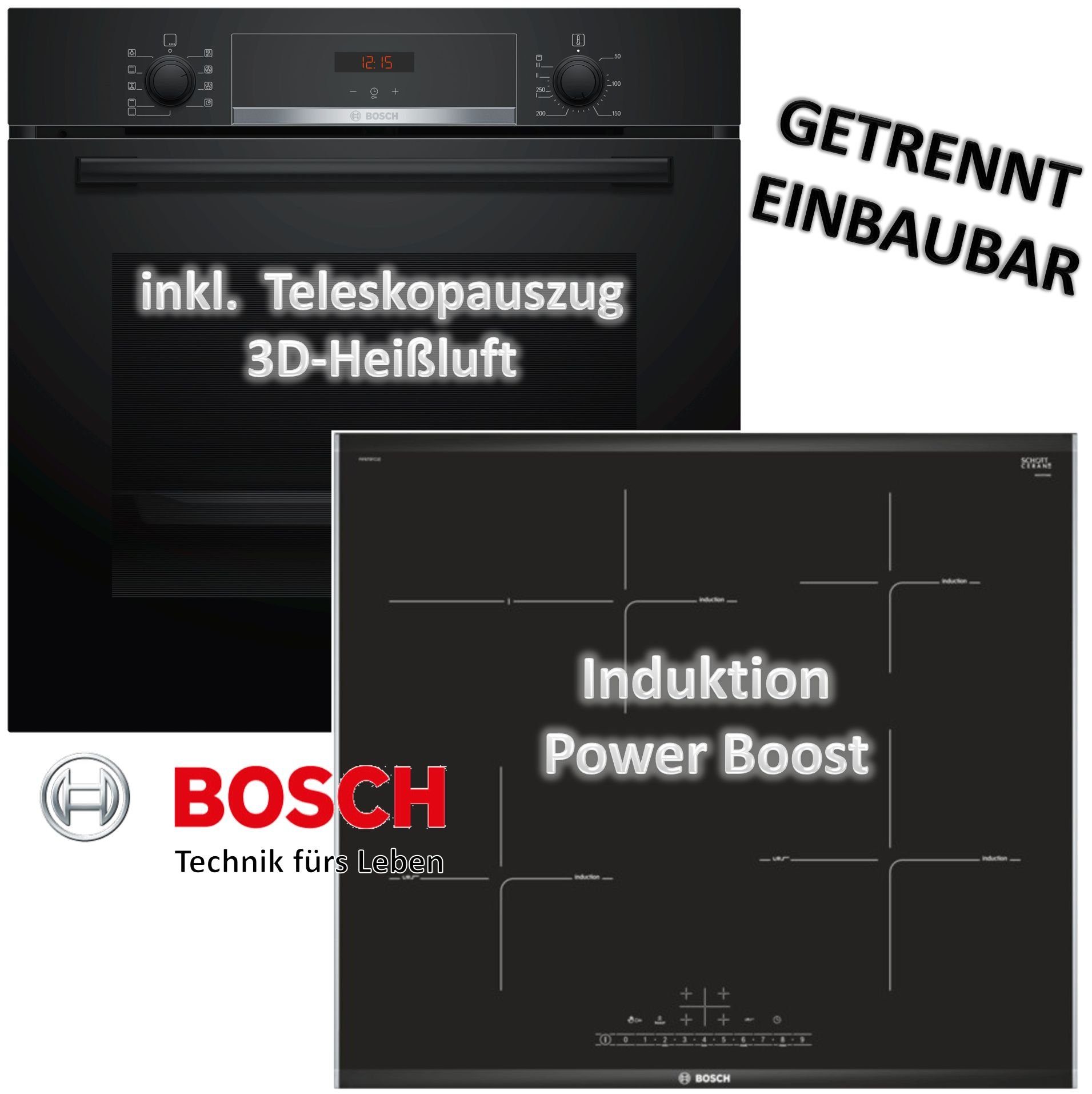 BOSCH Induktions Herd-Set HERDSET Backofen mit Induktionskochfeld autark 60  cm Teleskopauszug