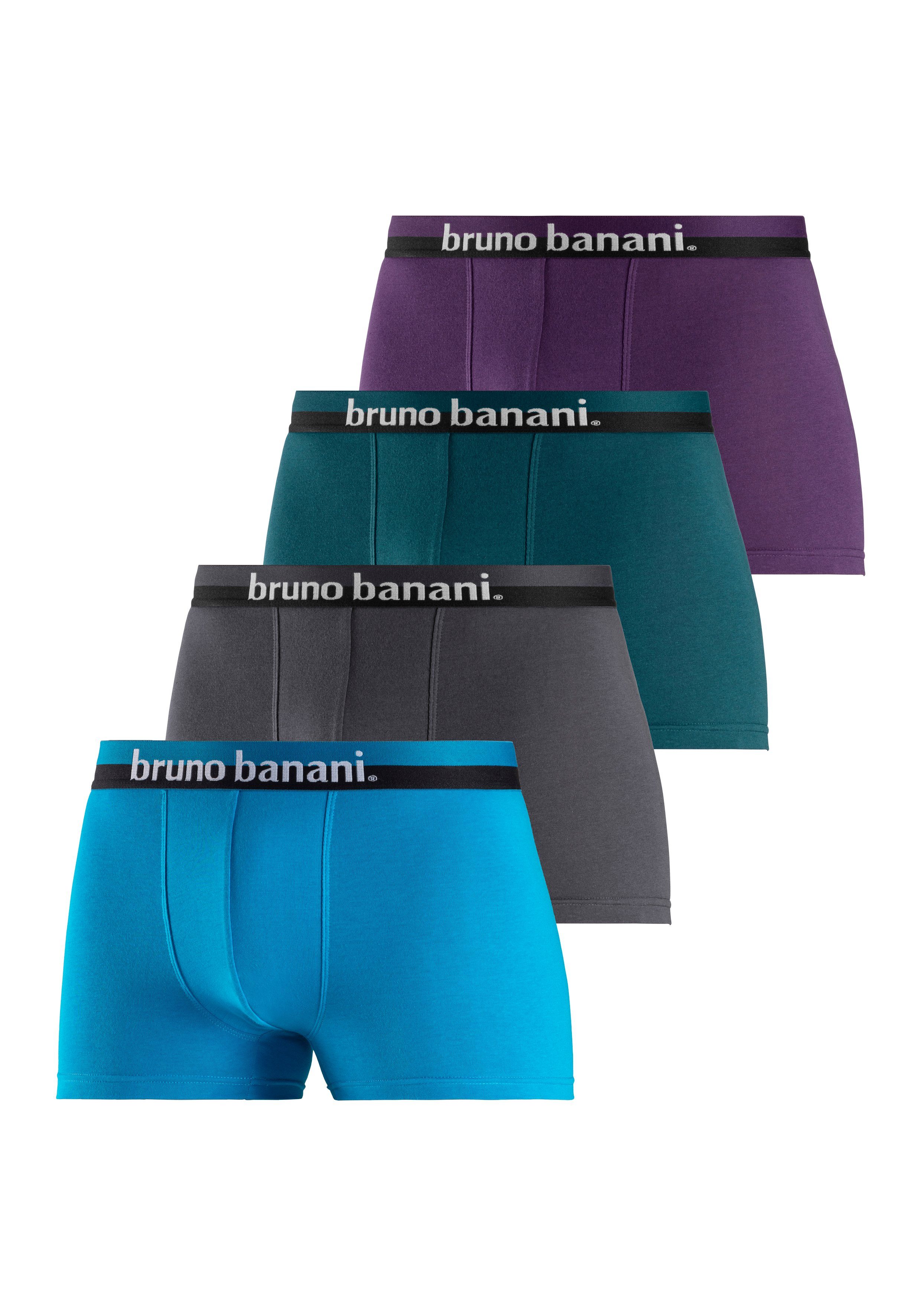 auf dem erhabenem Bund 4-St) anthrazit petrol, mit blau, Banani Bruno Boxer (Packung, Logo-Druck navy,