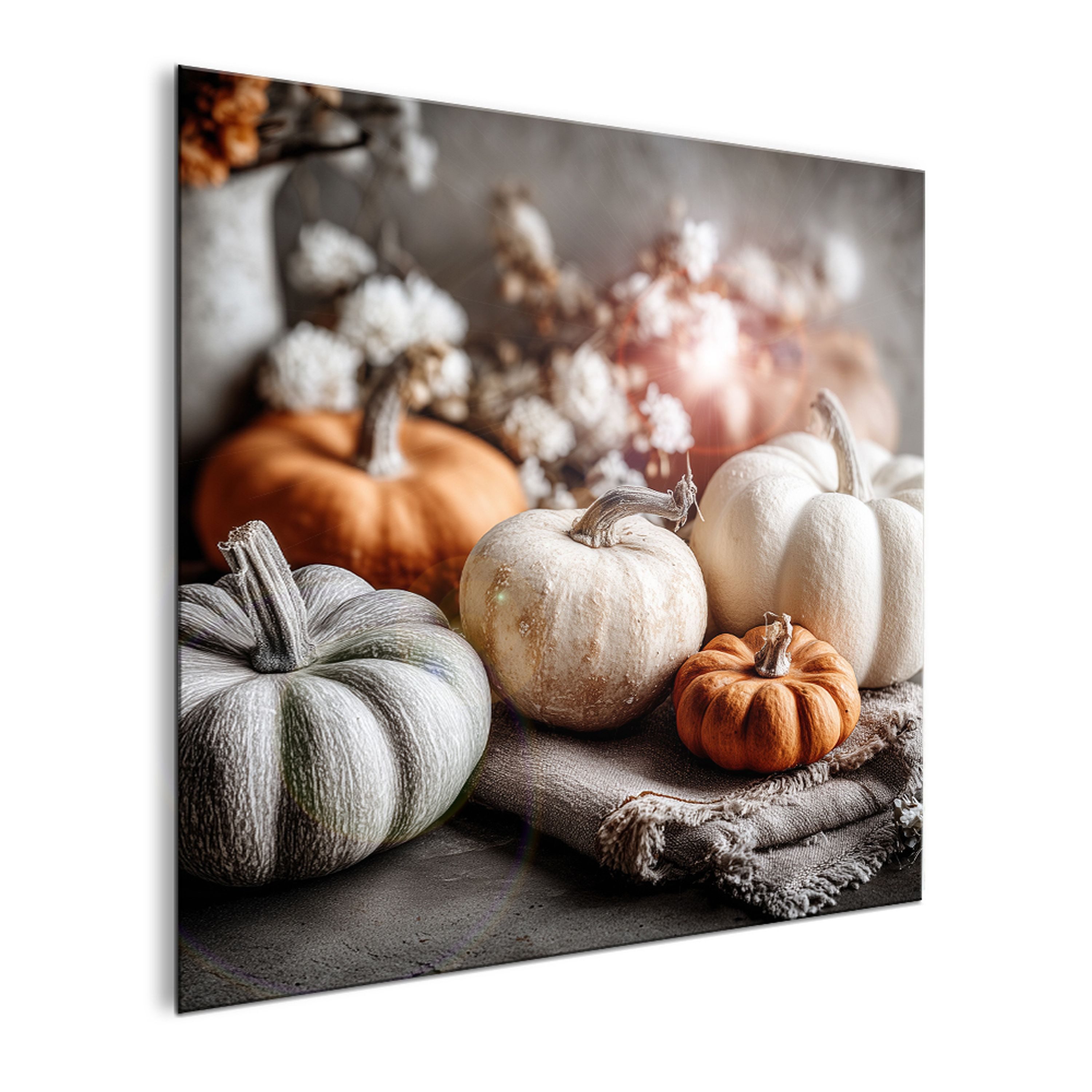 artissimo Glasbild Bild aus Glas 30x30 cm / Wandbild orange grau, Herbstliches Stillleben: Kürbisse in warmen Naturfarben – Bild 2 von 5