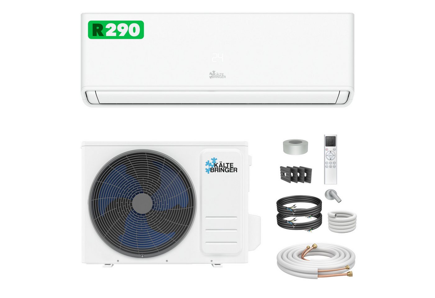 Kältebringer Split-Klimagerät R290 Split Klimaanlage Set - 12000 BTU - Kühlen & Heizen - A+++, 3,7 kW, WiFi/App, inkl. Montagematerial, sehr leise und energiesparend