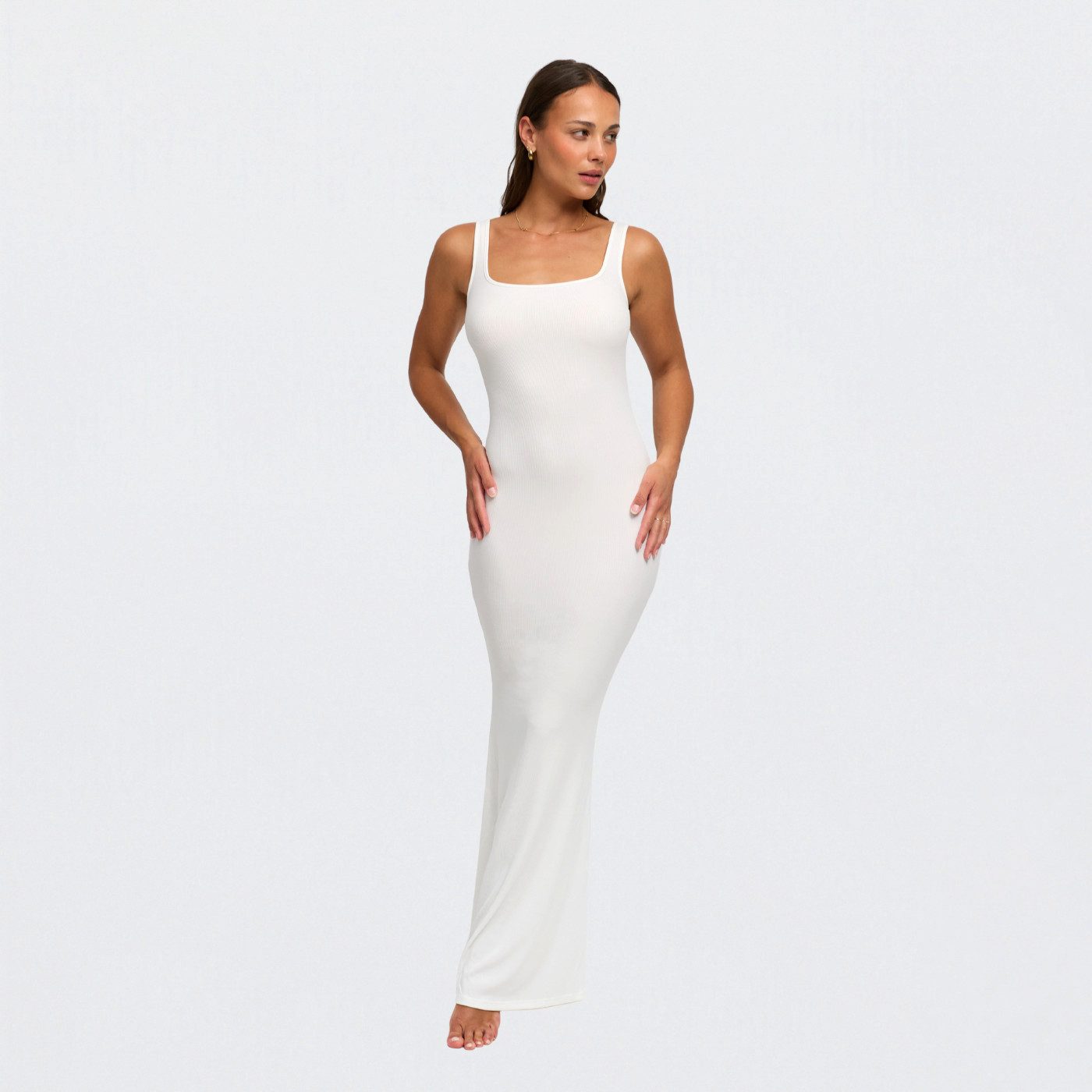 Creamy Fabrics Jerseykleid Ribbed Tank Top Maxikleid-Snow White-S (1-tlg) günstig online kaufen