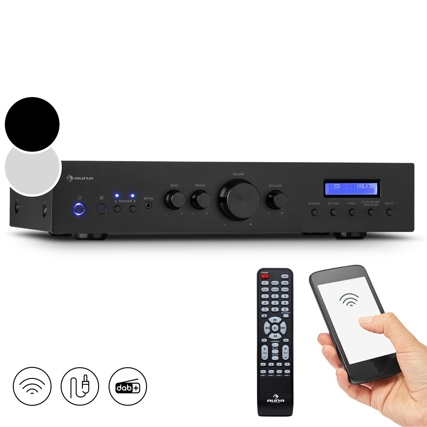 Auna AMP-CD608 DAB Audioverstärker (Anzahl Kanäle: 4-Kanal, Digital Audio Bluetooth Verstärker HiFi Stereo Amplifier DAB+ Radio)