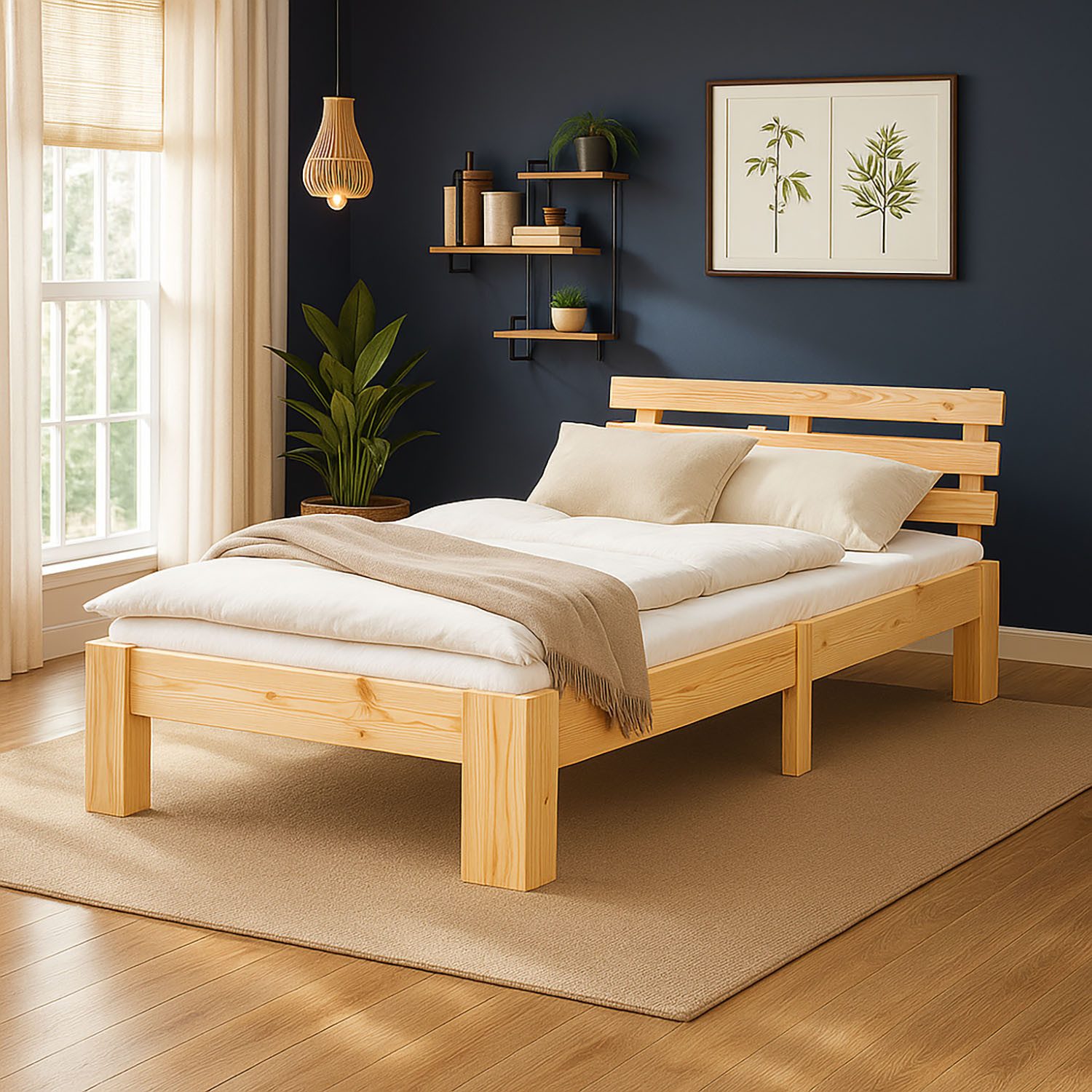 Homestyle4u Massivholzbett 90x200 120x200 140x200 160x200 180x200 Doppelbett Kopfteil Lattenrost (Set, mit Lattenrost, Braun), 90x200, modern, stabil