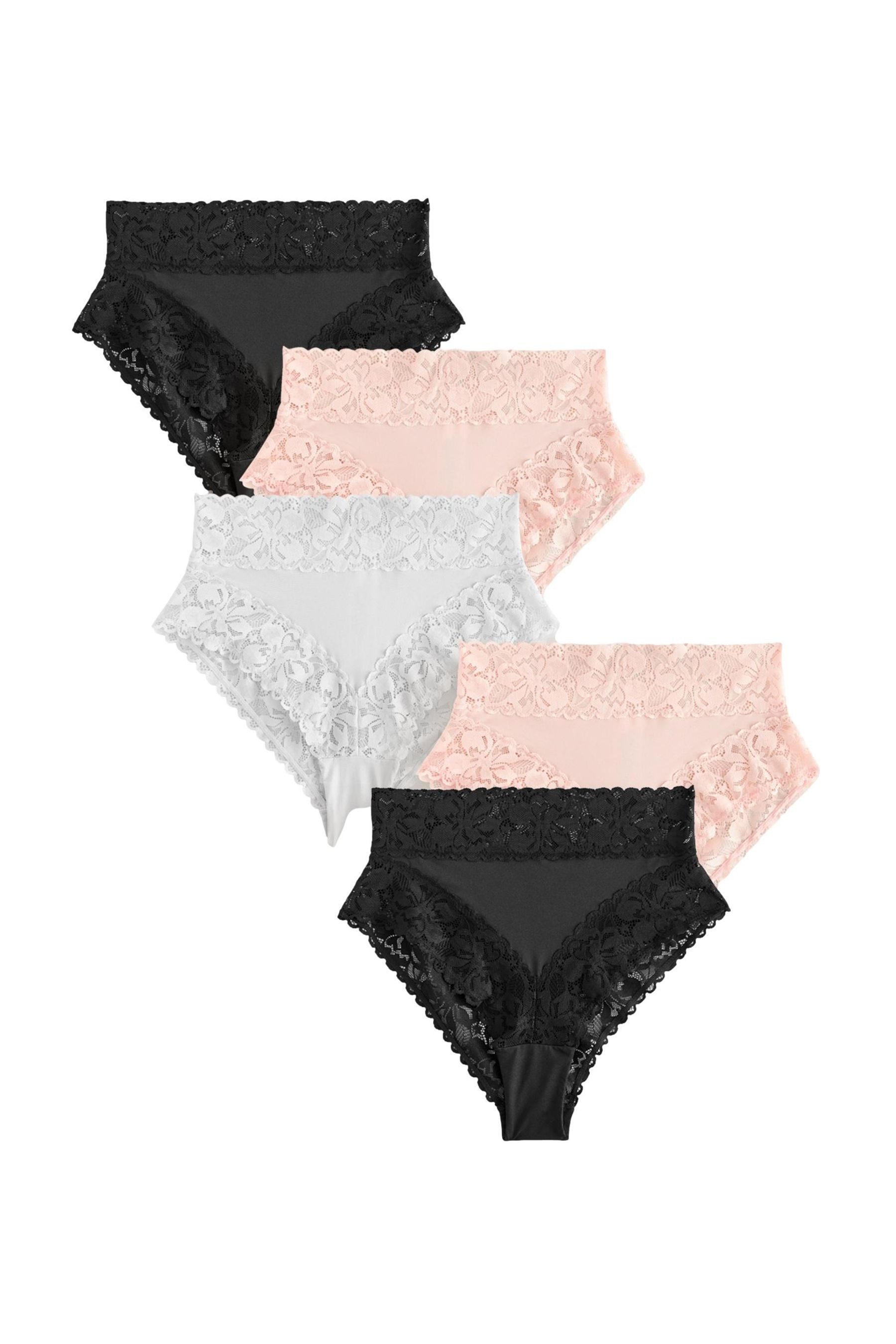 String Hochbund-Spitzenslips im 5er-Pack, hohes Bein