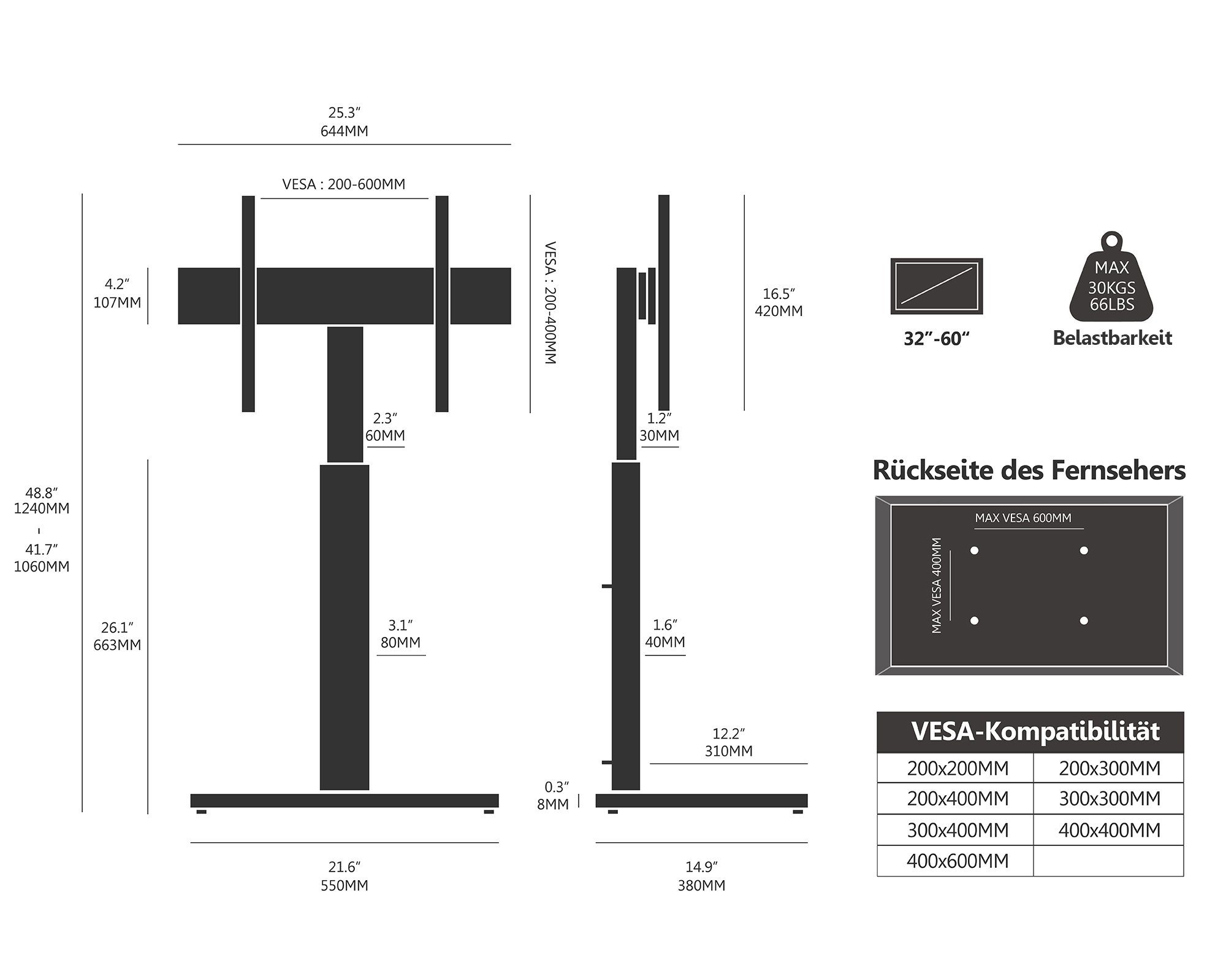 FITUEYES TV-Standfuß, (bis 60,00 Zoll)